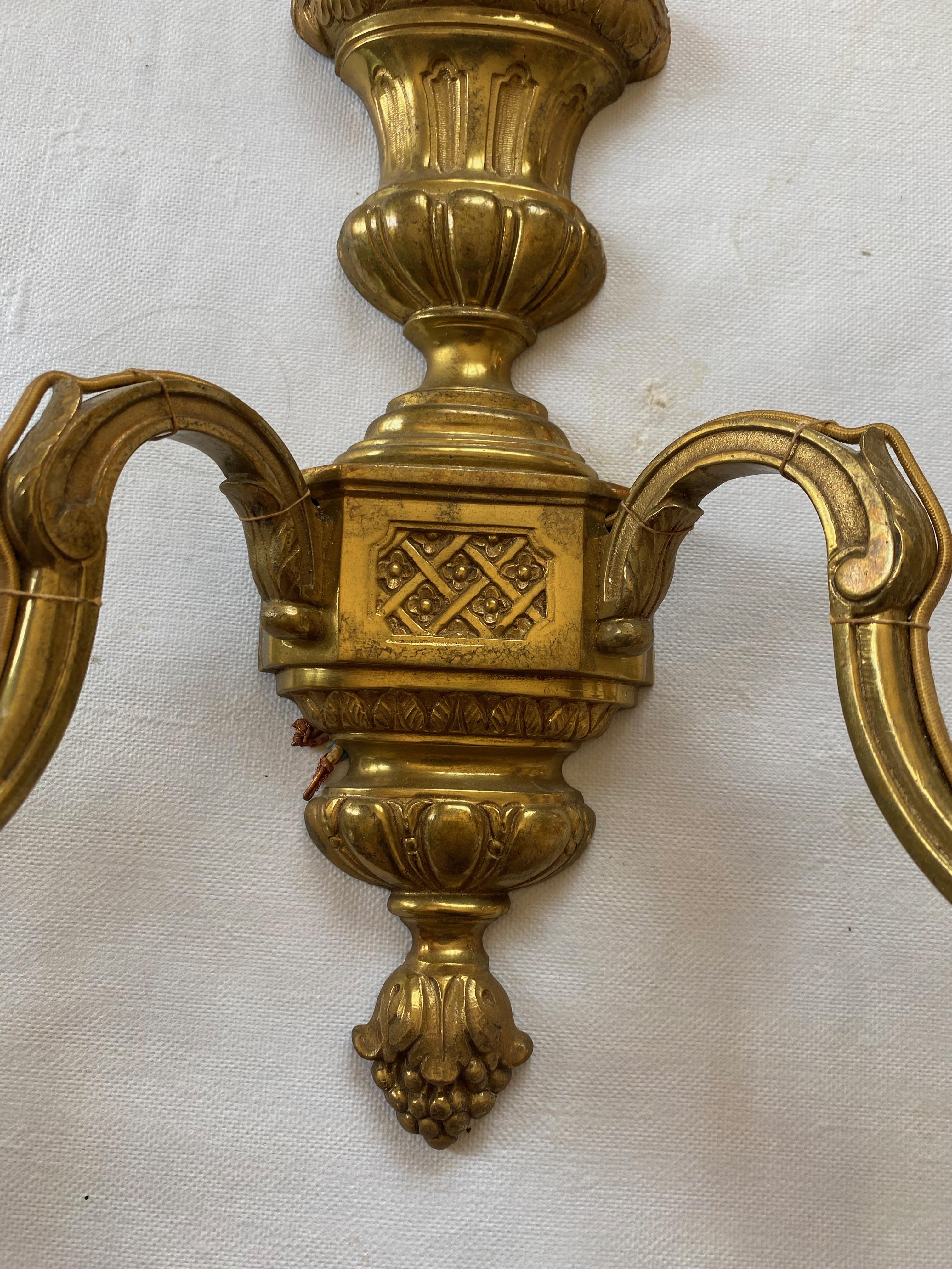 Late 20th Century Series 6 Wall Lights in Gilt Bronze Style of Lxvi Maison Bagués Label, 1970/80 For Sale