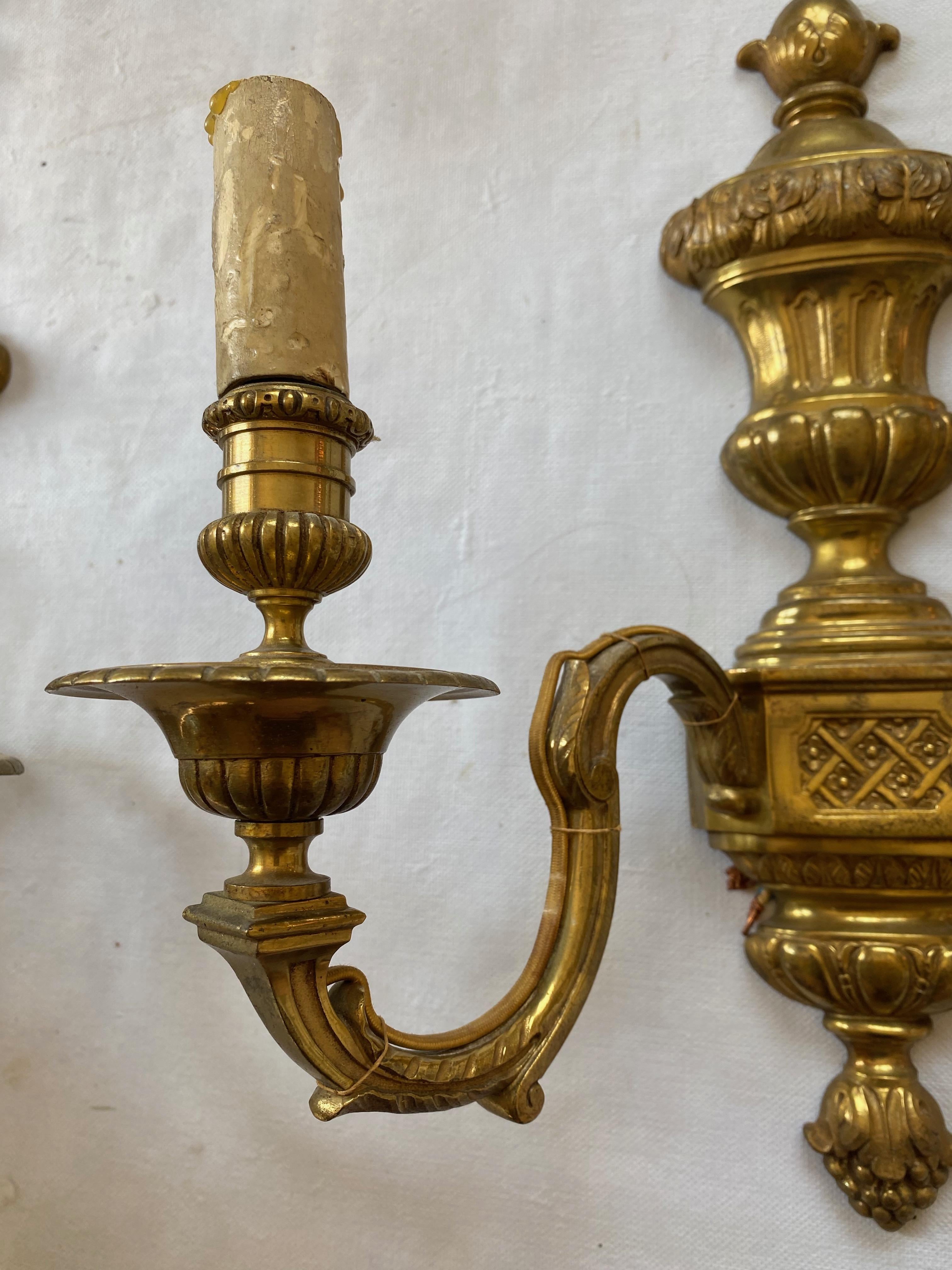 Series 6 Wall Lights in Gilt Bronze Style of Lxvi Maison Bagués Label, 1970/80 For Sale 1