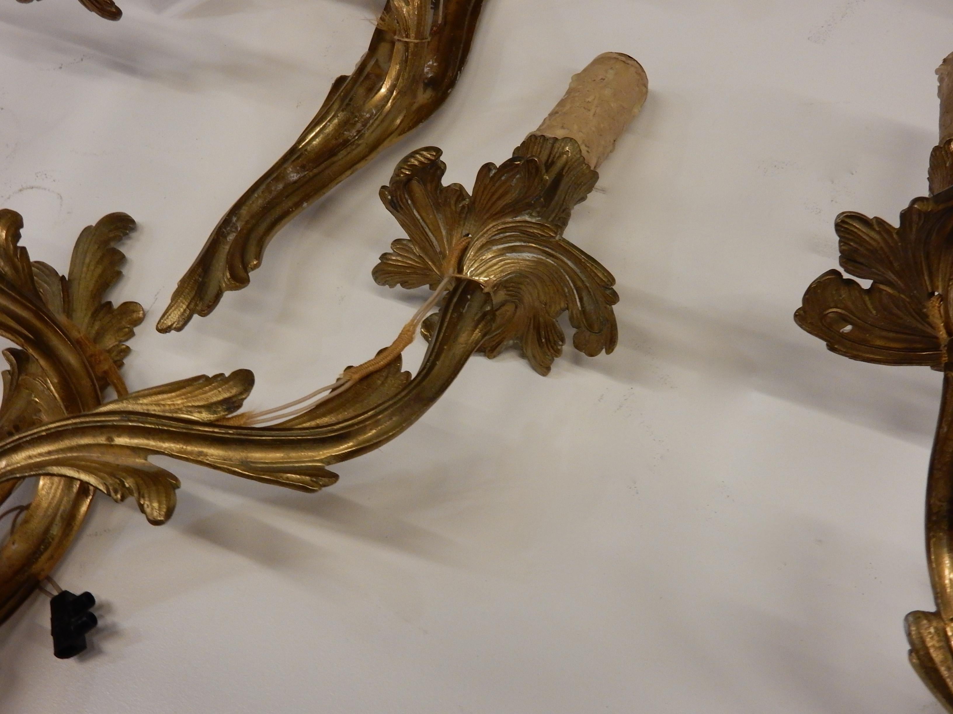 French Series of 2 Pairs of Sconces Doing in Gilt Bronze Louis XV Style Signed Baguès