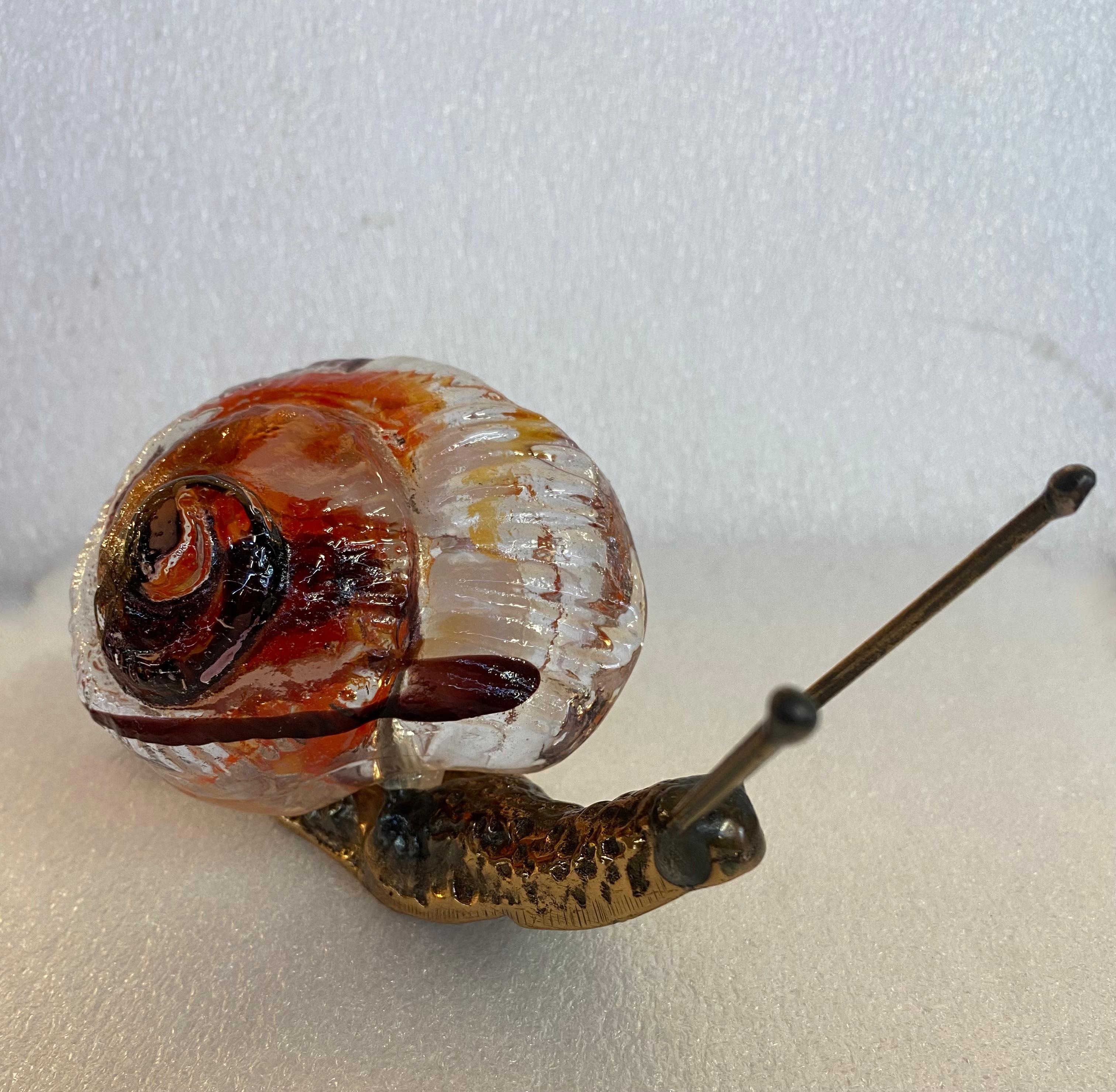 French 1970/80 Snail In Bronze And Glass Paste, Sculpture Signed LOHE For Sale