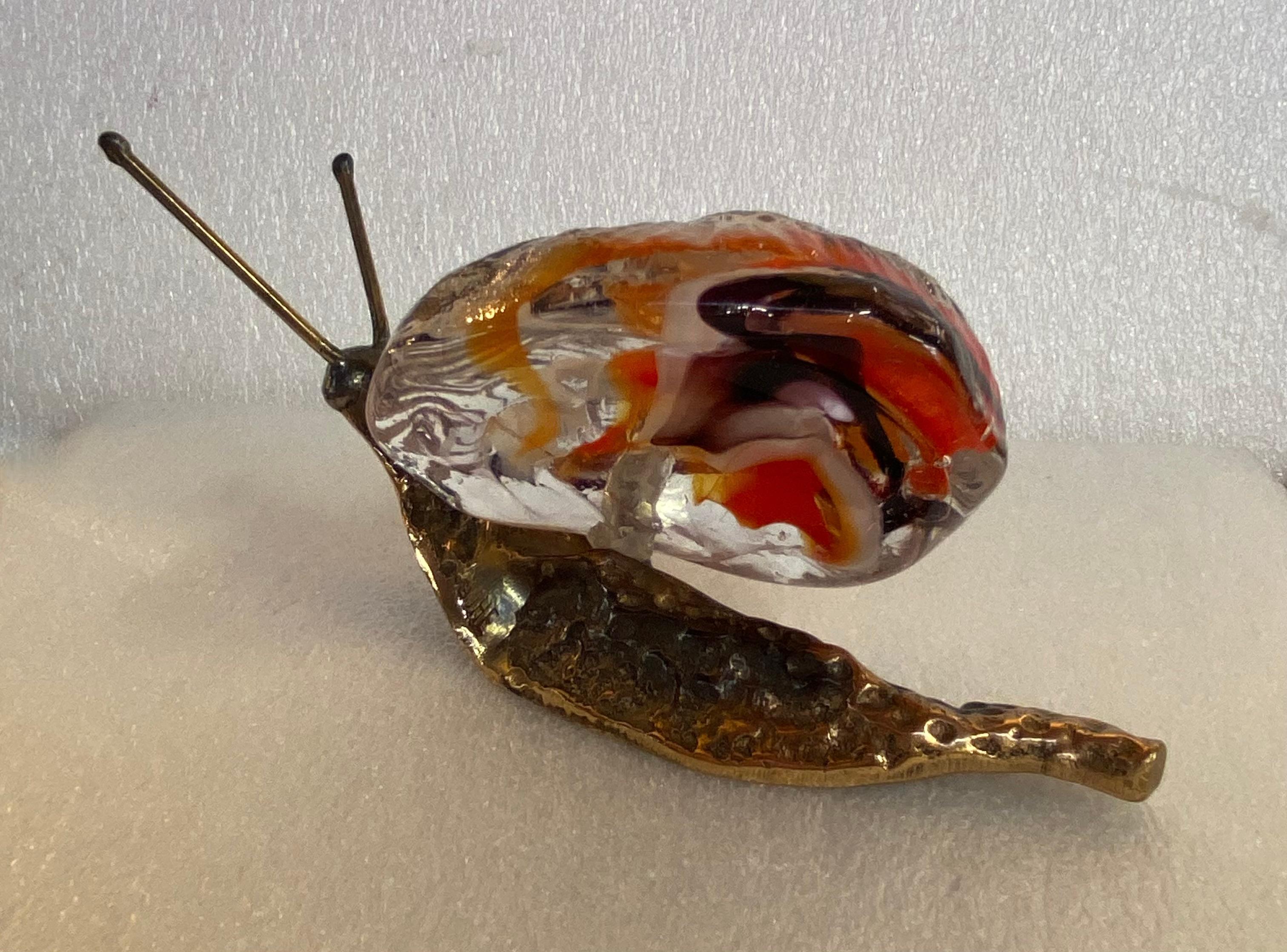 Late 20th Century 1970/80 Snail In Bronze And Glass Paste, Sculpture Signed LOHE For Sale