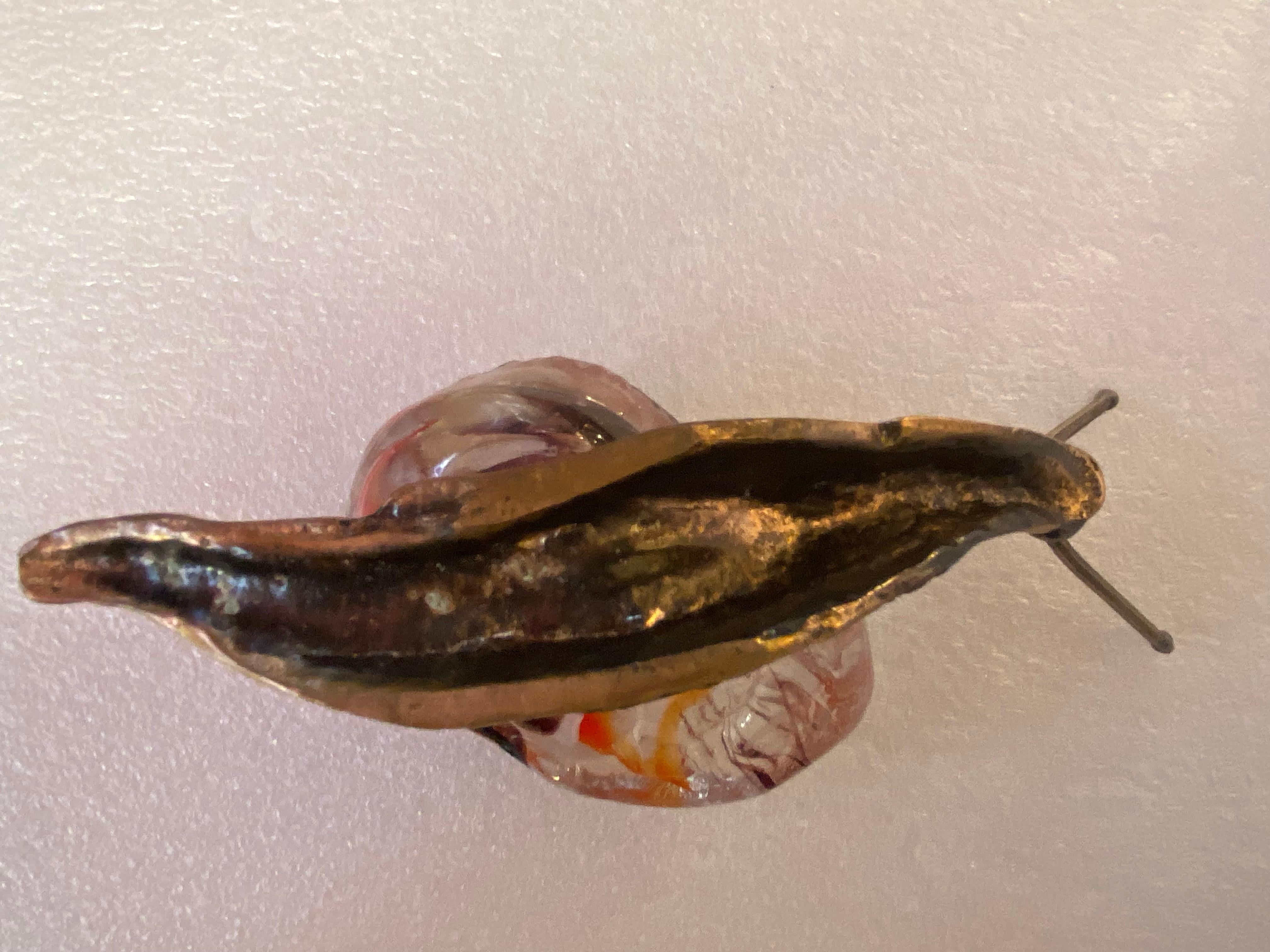 1970/80 Snail In Bronze And Glass Paste, Sculpture Signed LOHE For Sale 2