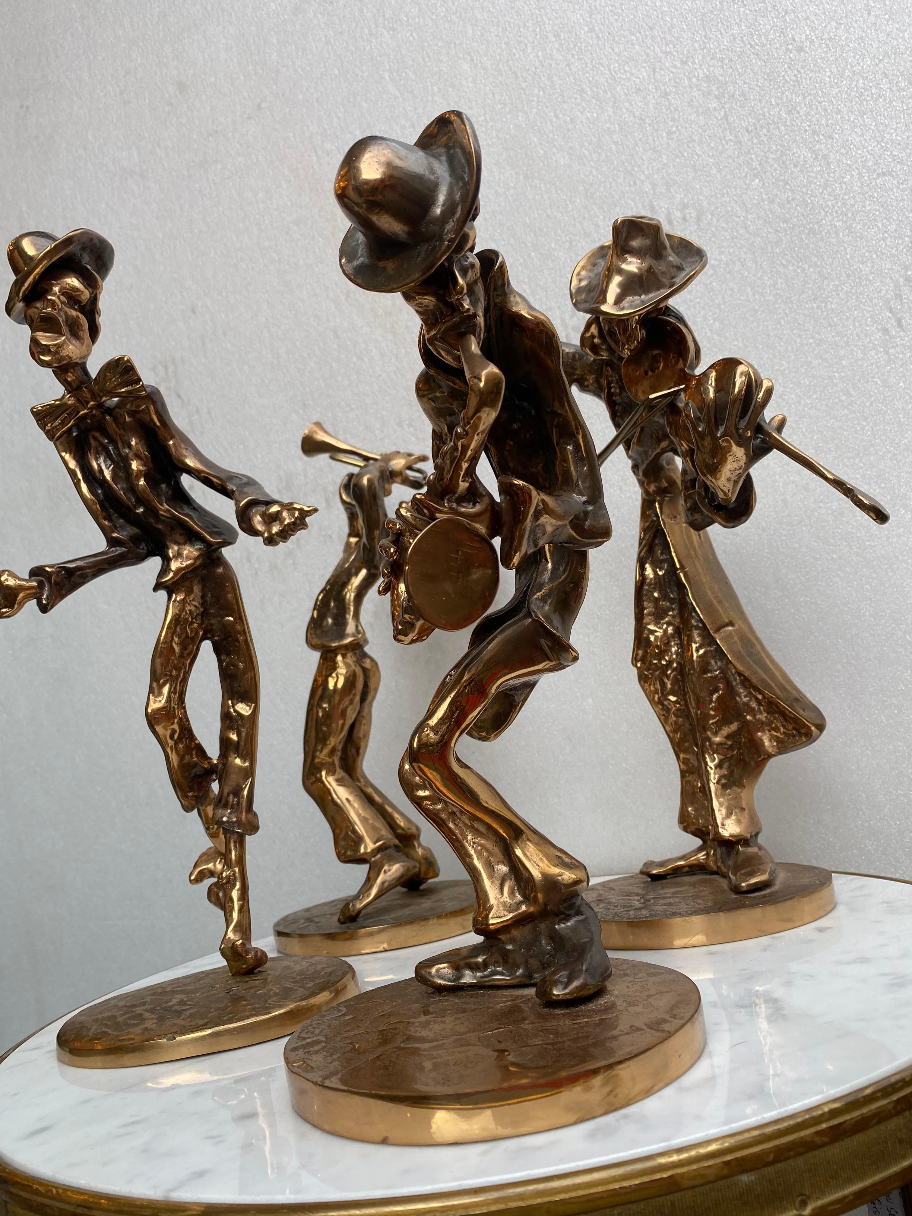 1970/80 'La banda de jazz' 4 esculturas de bronce, firmadas LOHE Francés en venta