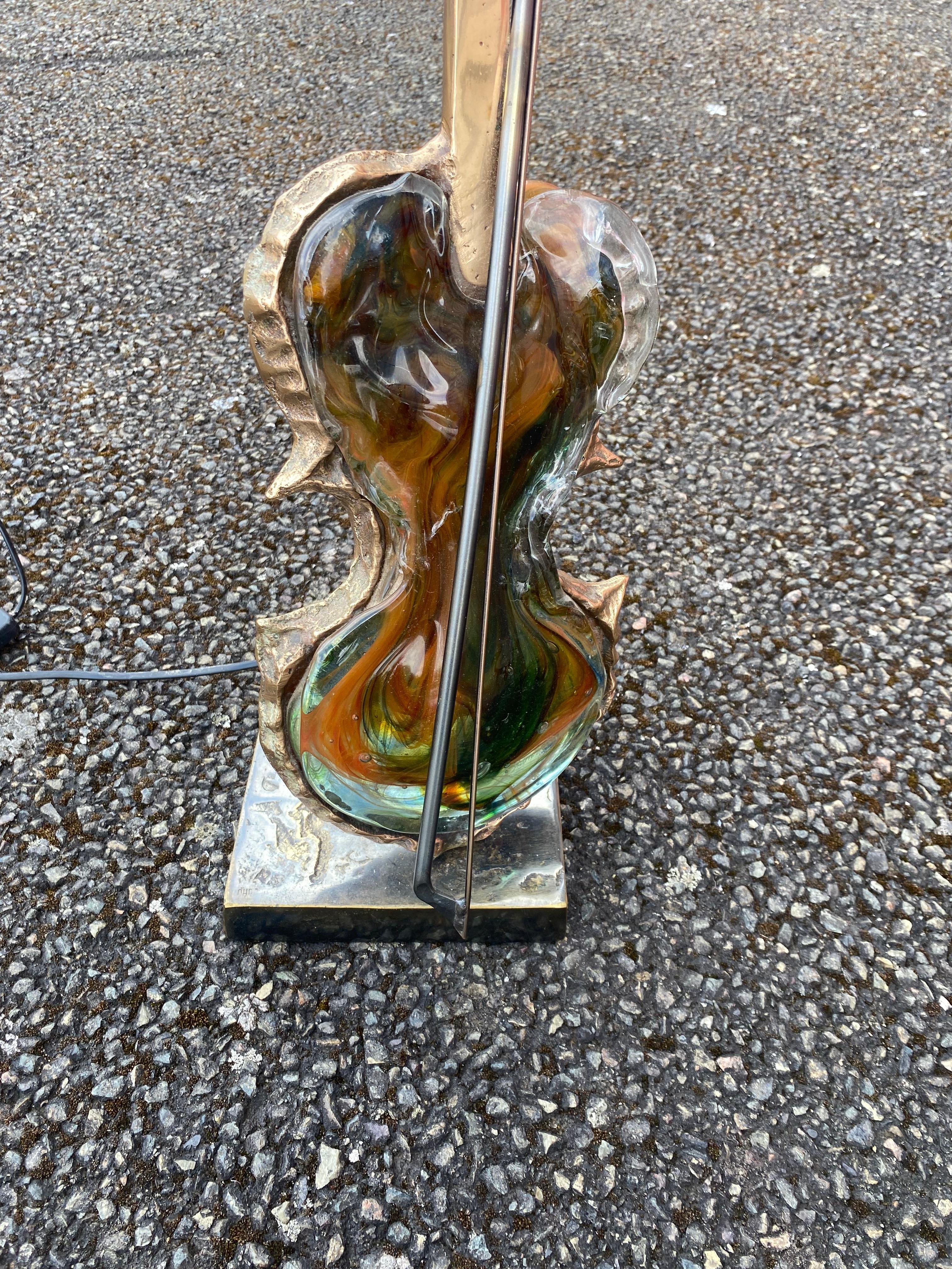 Lampe de violon 1970/80 en bronze et pâte de verre, sculpture signée LOHE en vente 12