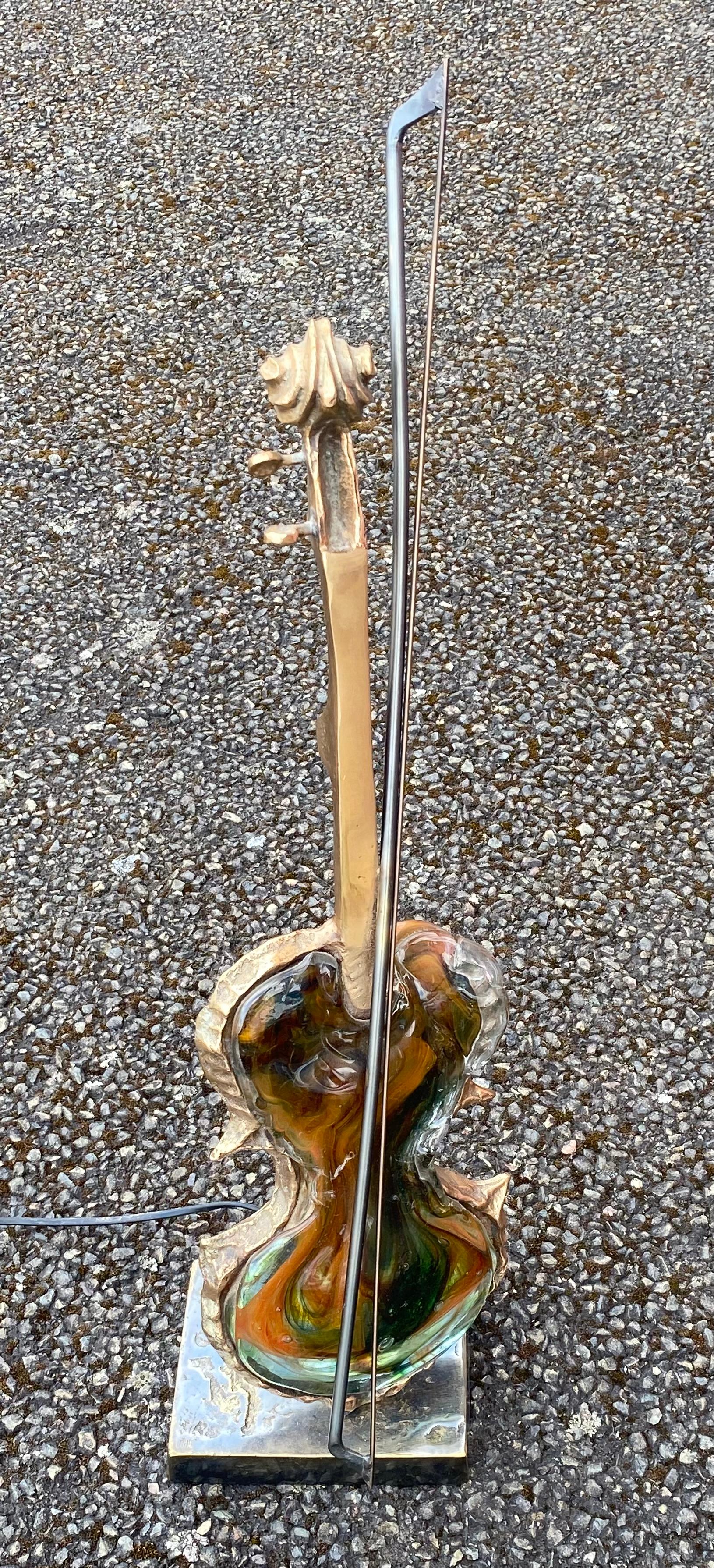 Poli Lampe de violon 1970/80 en bronze et pâte de verre, sculpture signée LOHE en vente