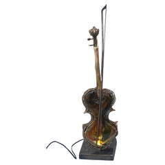Lampe de violon 1970/80 en bronze et pâte de verre, sculpture signée LOHE