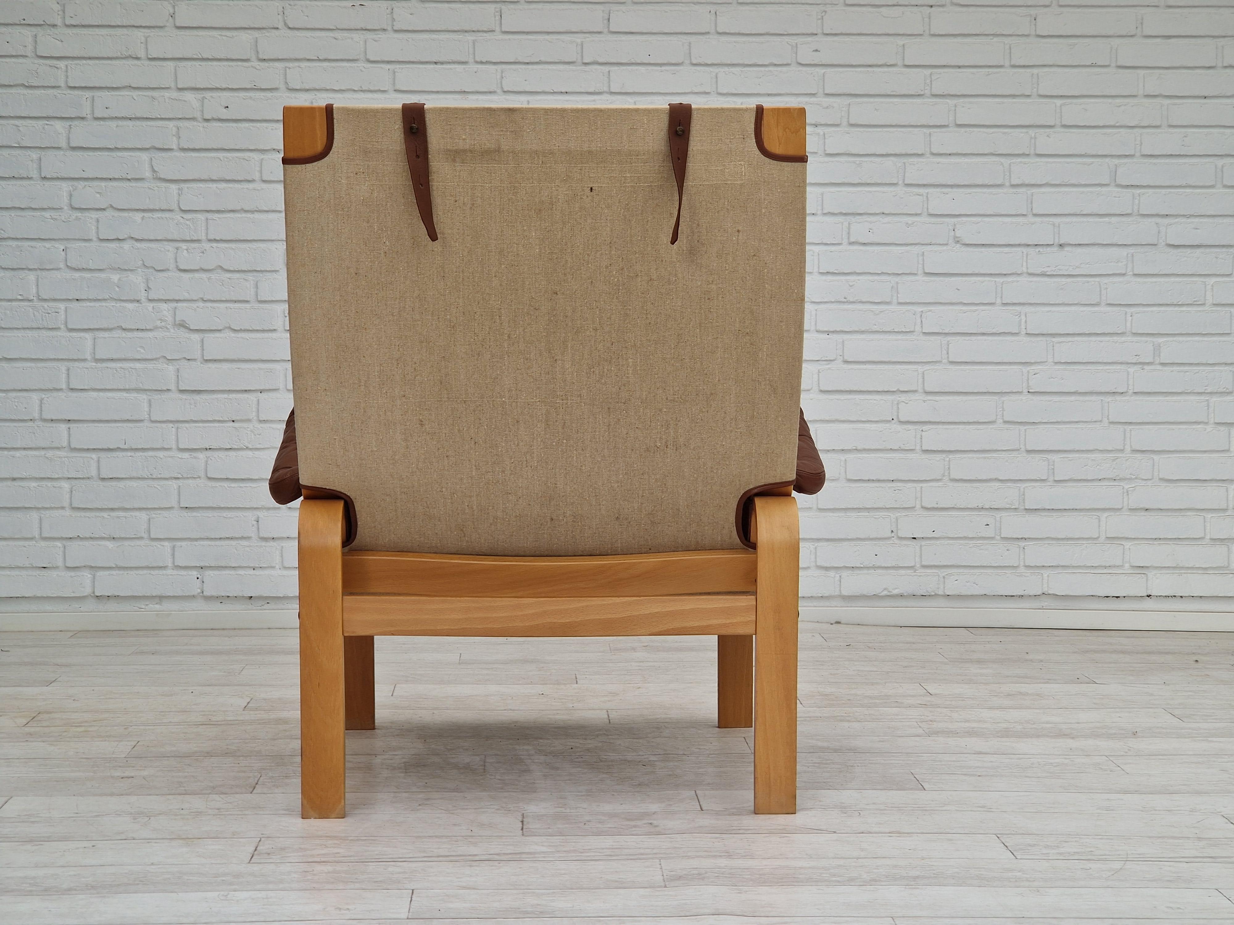 Leather 1970-80s, Danish design by Jeki Møbler, armchair in leather, beech bent wood. For Sale