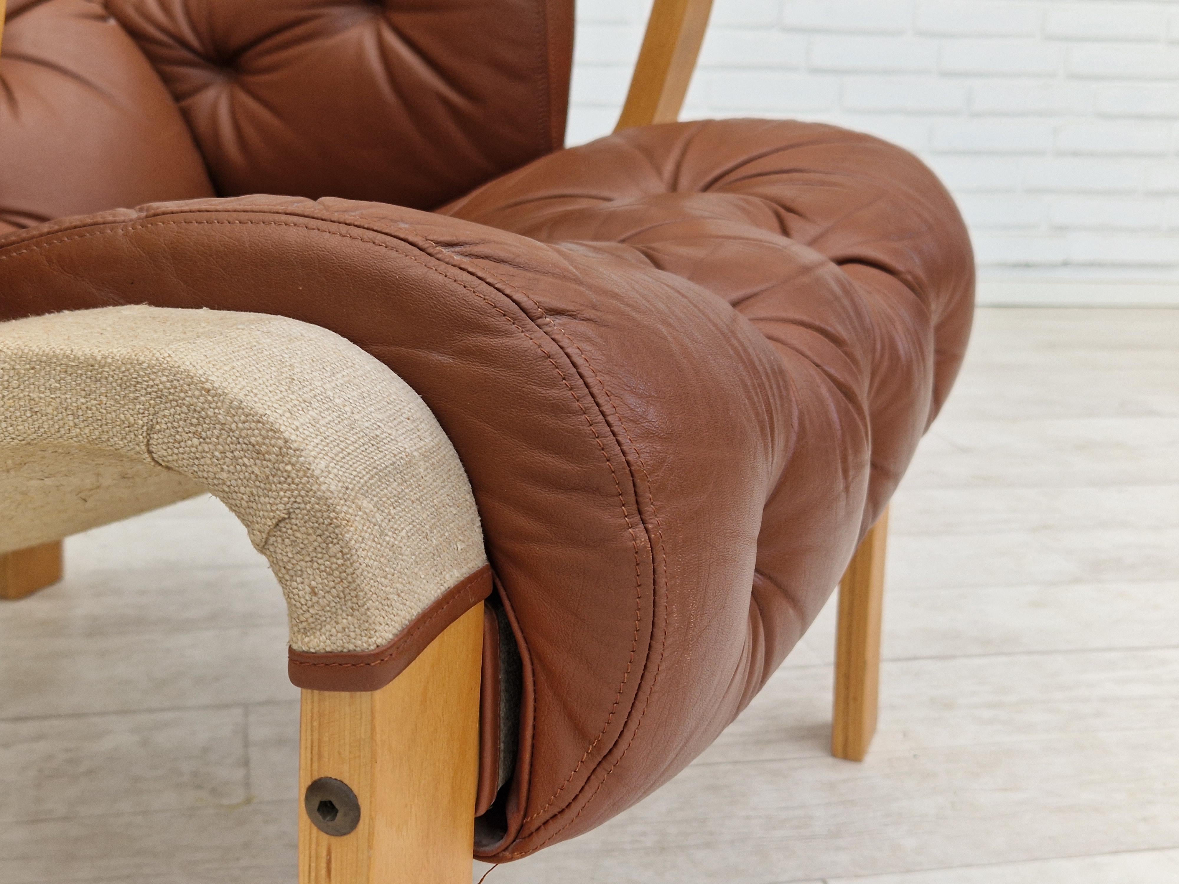 Années 1970-80, Design Wood Wood par Jeki Møbler, fauteuil en cuir, bois courbé de hêtre. en vente 1