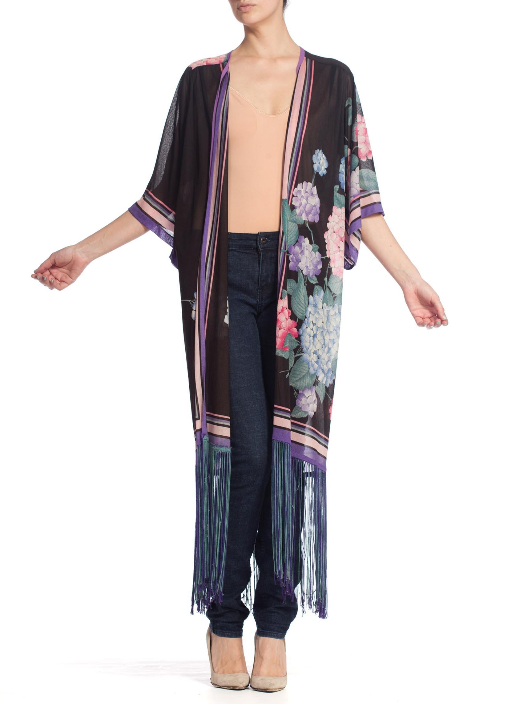 Women's 1970/80'S Gottex Leonard Style Floral Fringe Kimono Robe