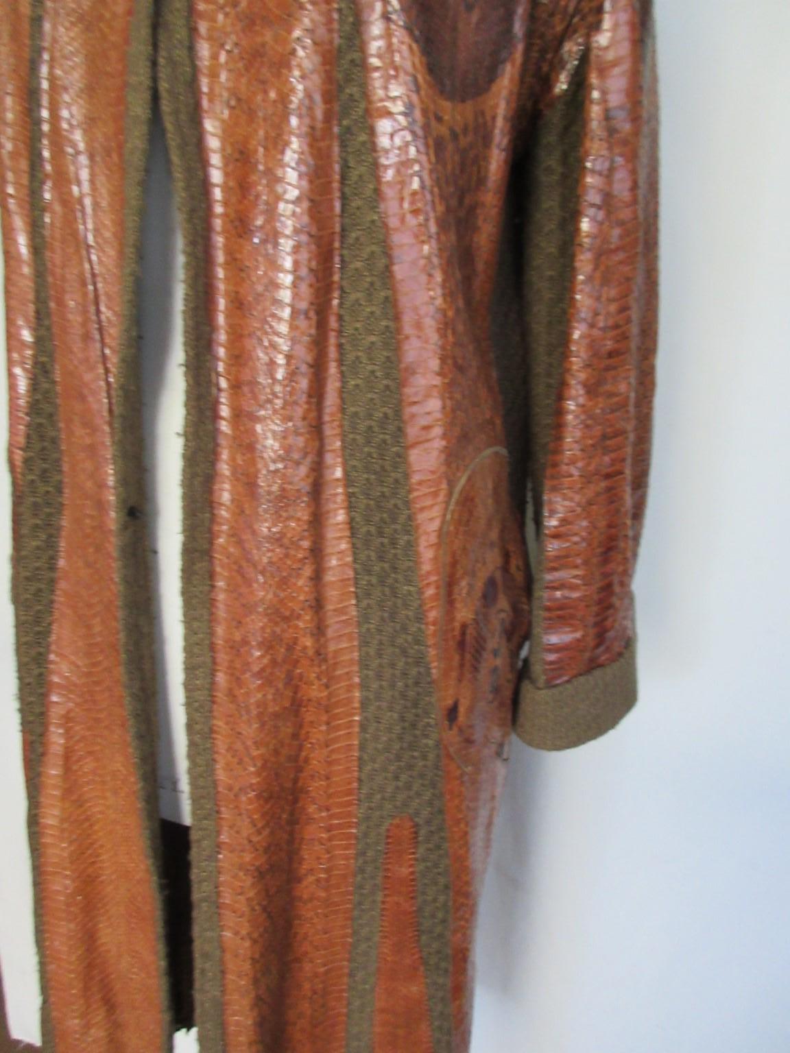 1970/80s Ibiza Coat with Cognac Brown Snake Appliqués  In Good Condition For Sale In Amsterdam, NL