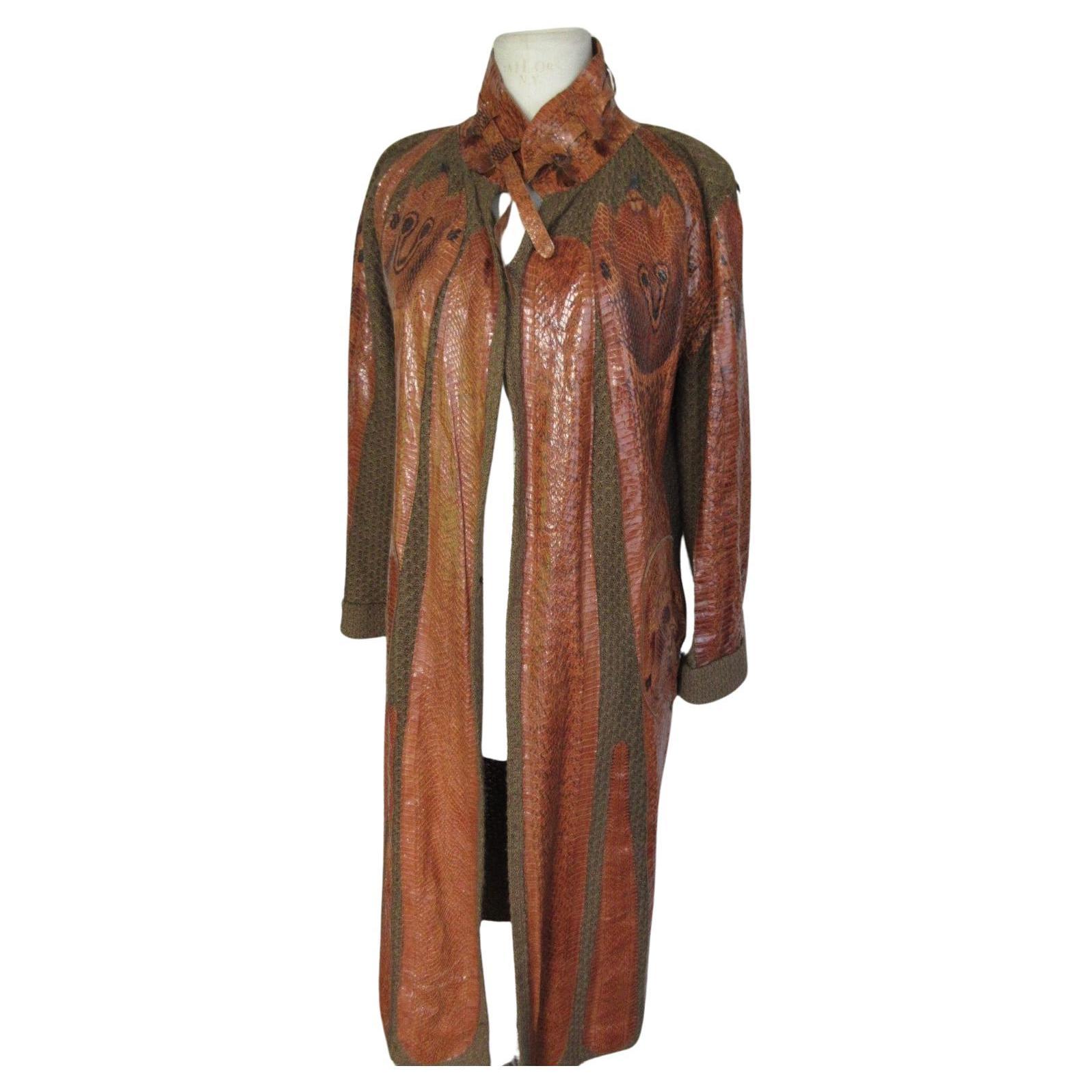 1970/80s Ibiza Coat with Cognac Brown Exotic Appliqués For Sale