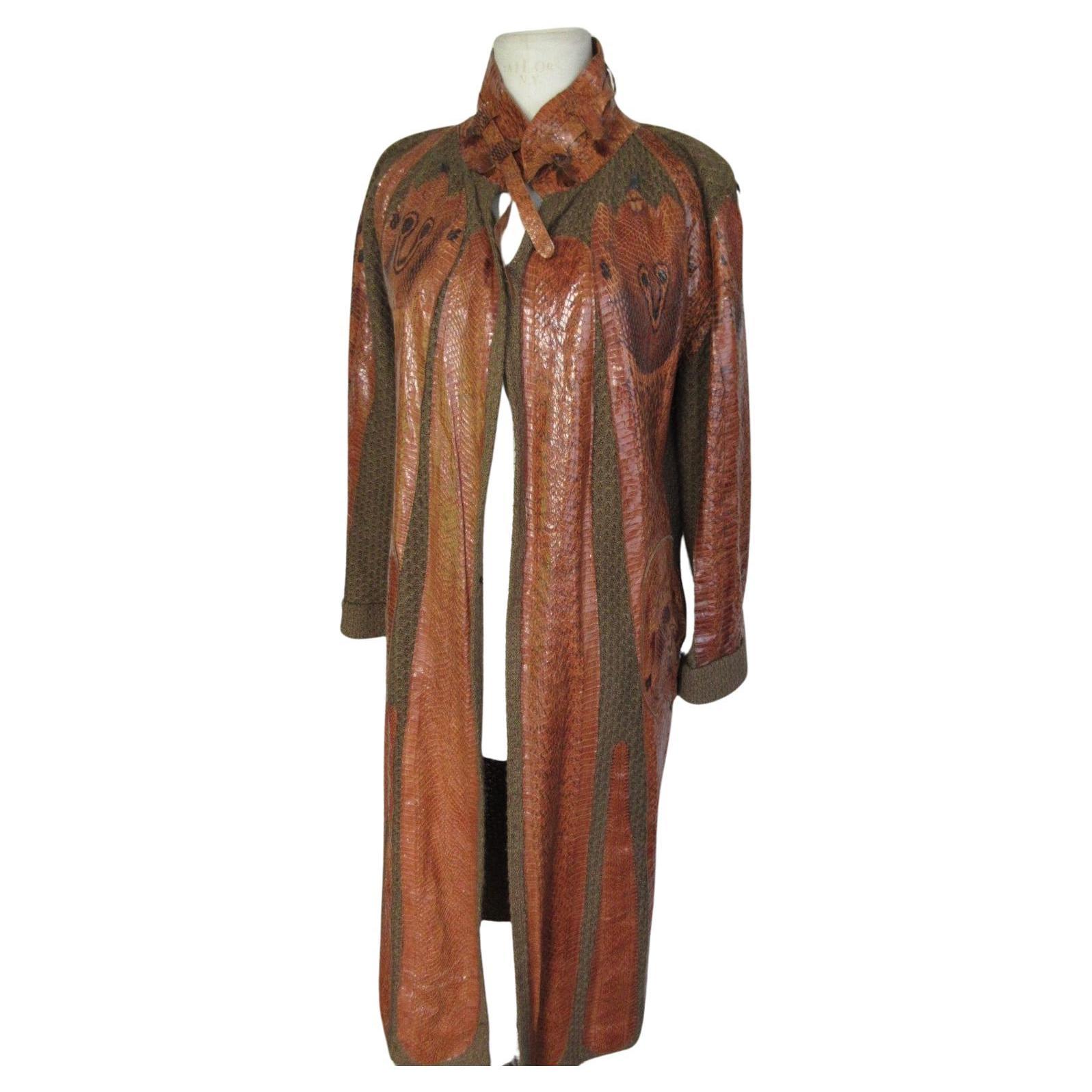 1970/80s Ibiza Coat with Cognac Brown Snake Appliqués  For Sale