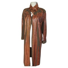 1970/80s Ibiza Coat with Cognac Brown Snake Appliqués 