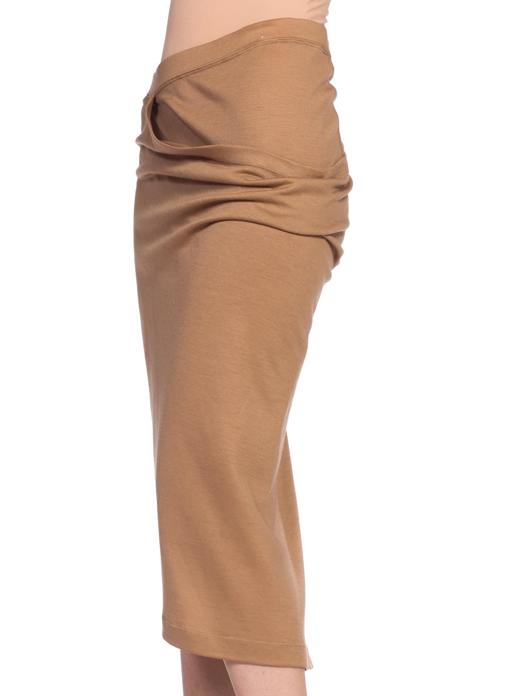 Women's 1970S ISSEY MIYAKE Camel Bronze Wool Jersey Draped  Skirt For Sale