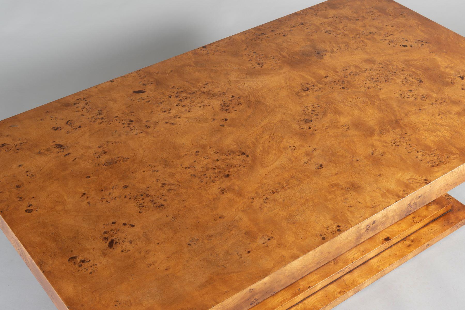 Maple Table Rectangular Column 1970/80s Mid-Century Modern Birdseye Maple Large Rectangular Coffee ...
