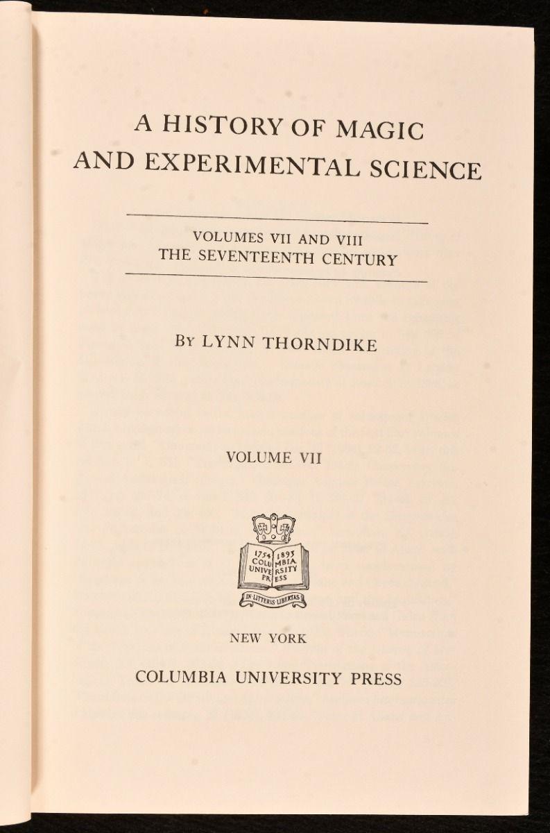 The scarce eight volume 1970 edition of Lynn Thorndike's fascinating history of 'Magic and Experimental Science', with five volumes retaining the exceptionally scarce original glassine.

A complete eight volume set of this work. First published