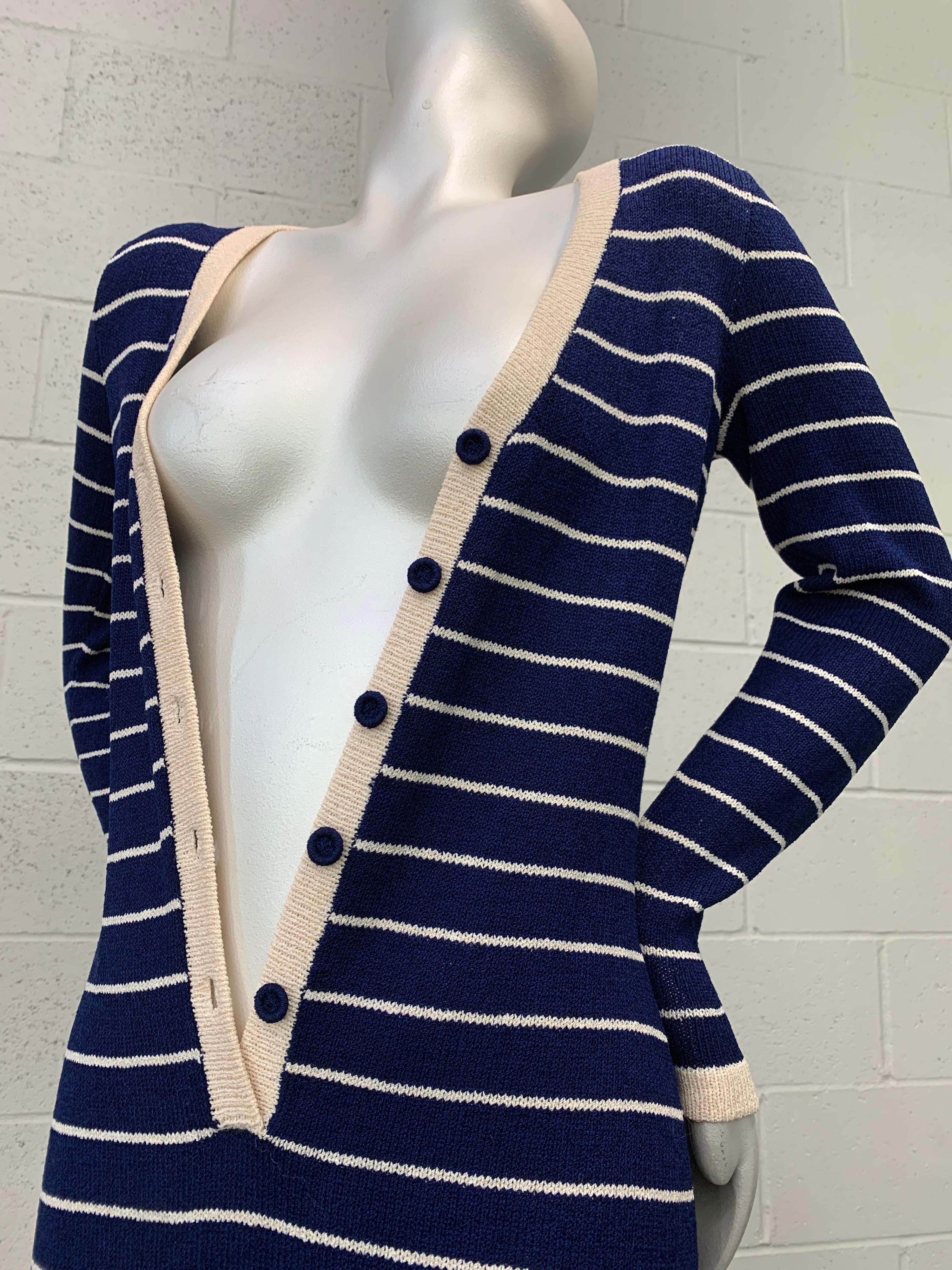 1970 Adolfo Sailor Stripe Navy & Cream  Knit Maxi Dress W/ Button Front  For Sale 9