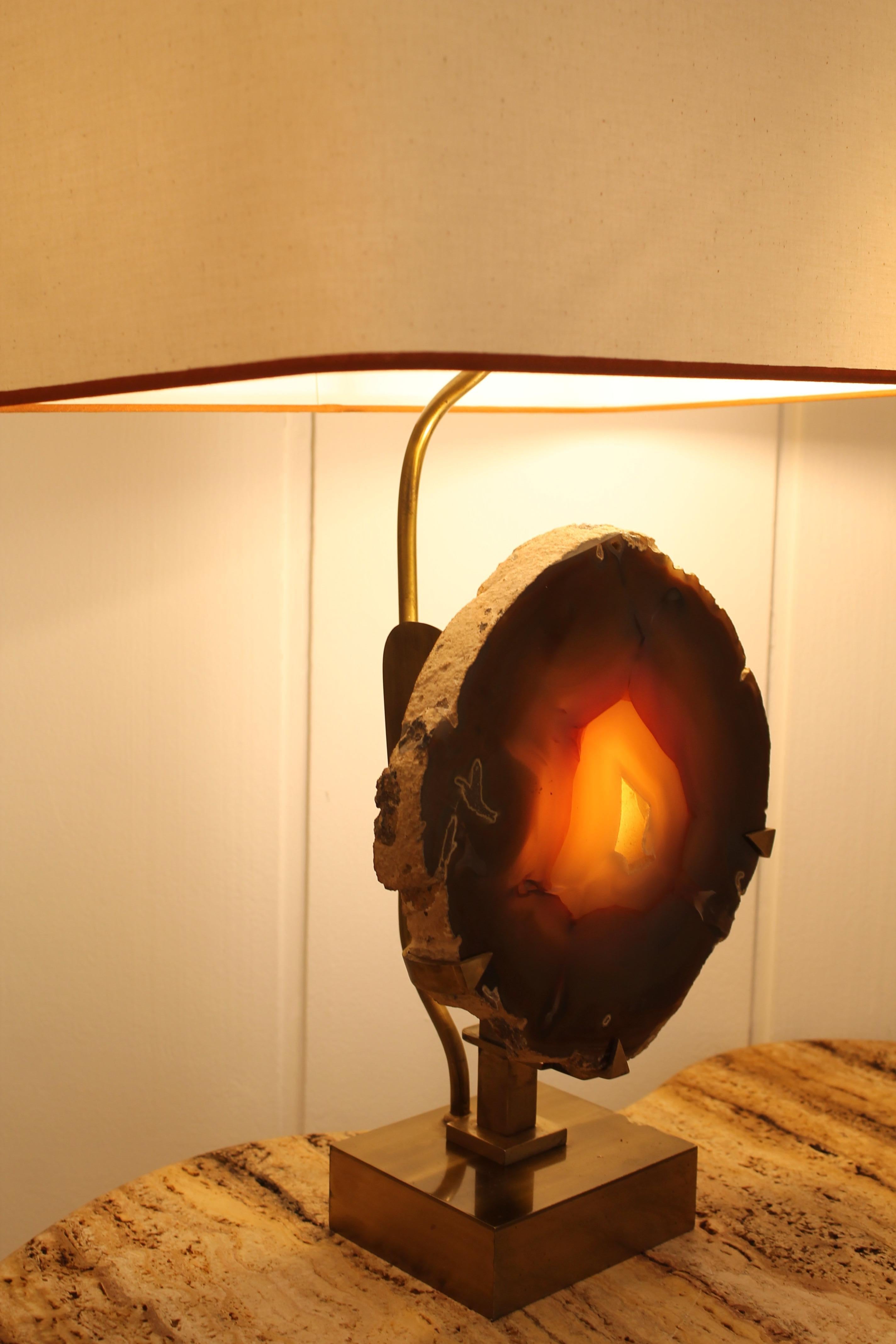 Mid-Century Modern 1970 Agate Stone Lamp  For Sale