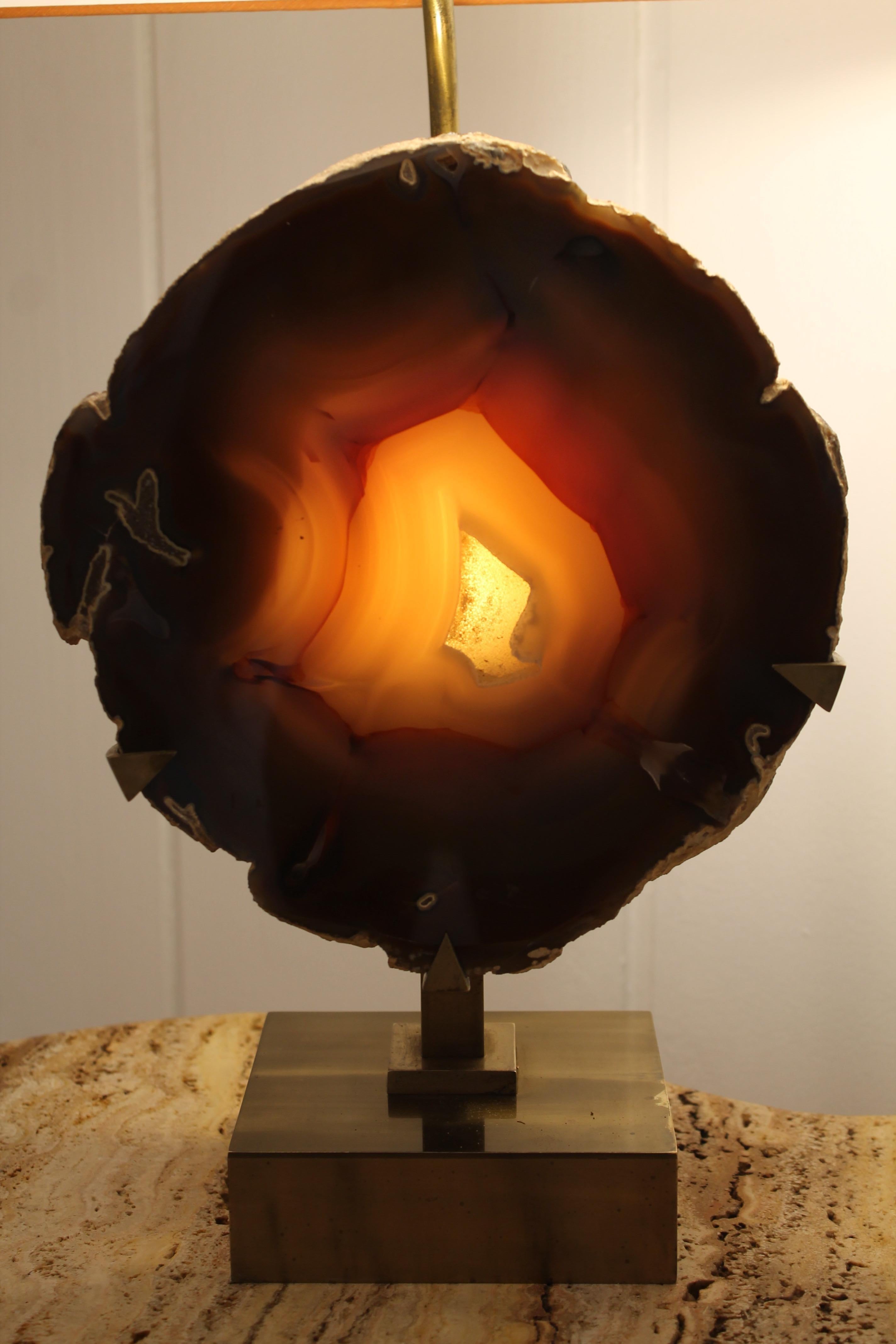 Lampe en pierre d'agate de 1970  Excellent état - En vente à Saint-Ouen, FR