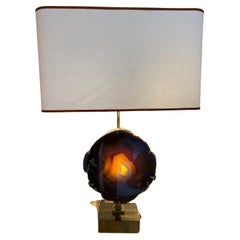 Vintage 1970 Agate Stone Lamp 