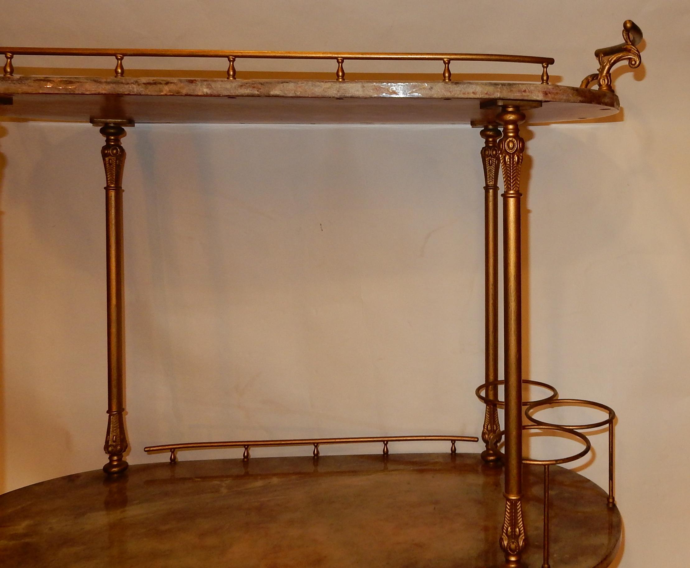 1970 Aldo Tura Rolling Bar Neoclassical Gilt Bronze with Goat Skin Vernished 4