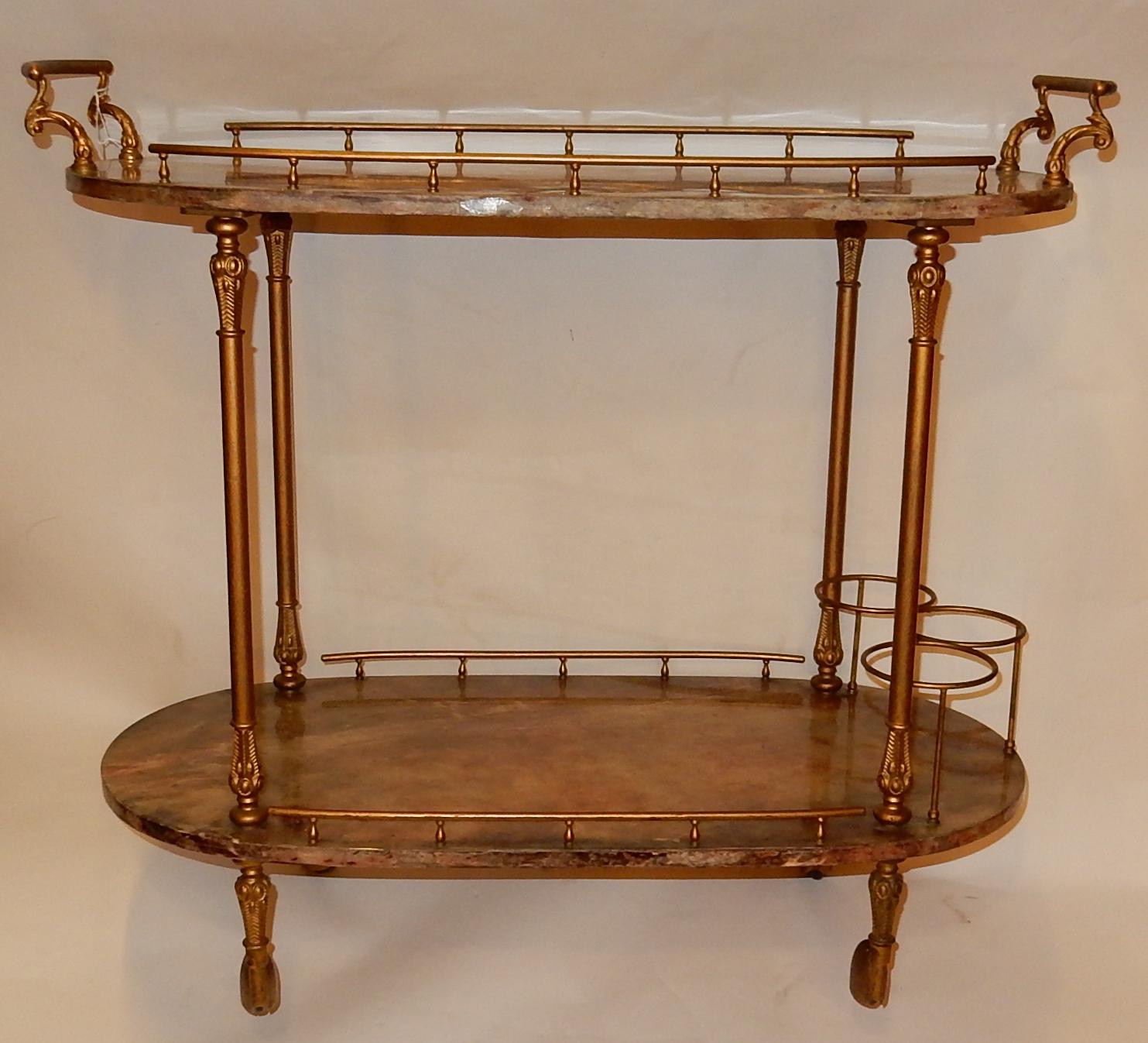 1970 Aldo Tura Rolling Bar Neoclassical Gilt Bronze with Goat Skin Vernished 5