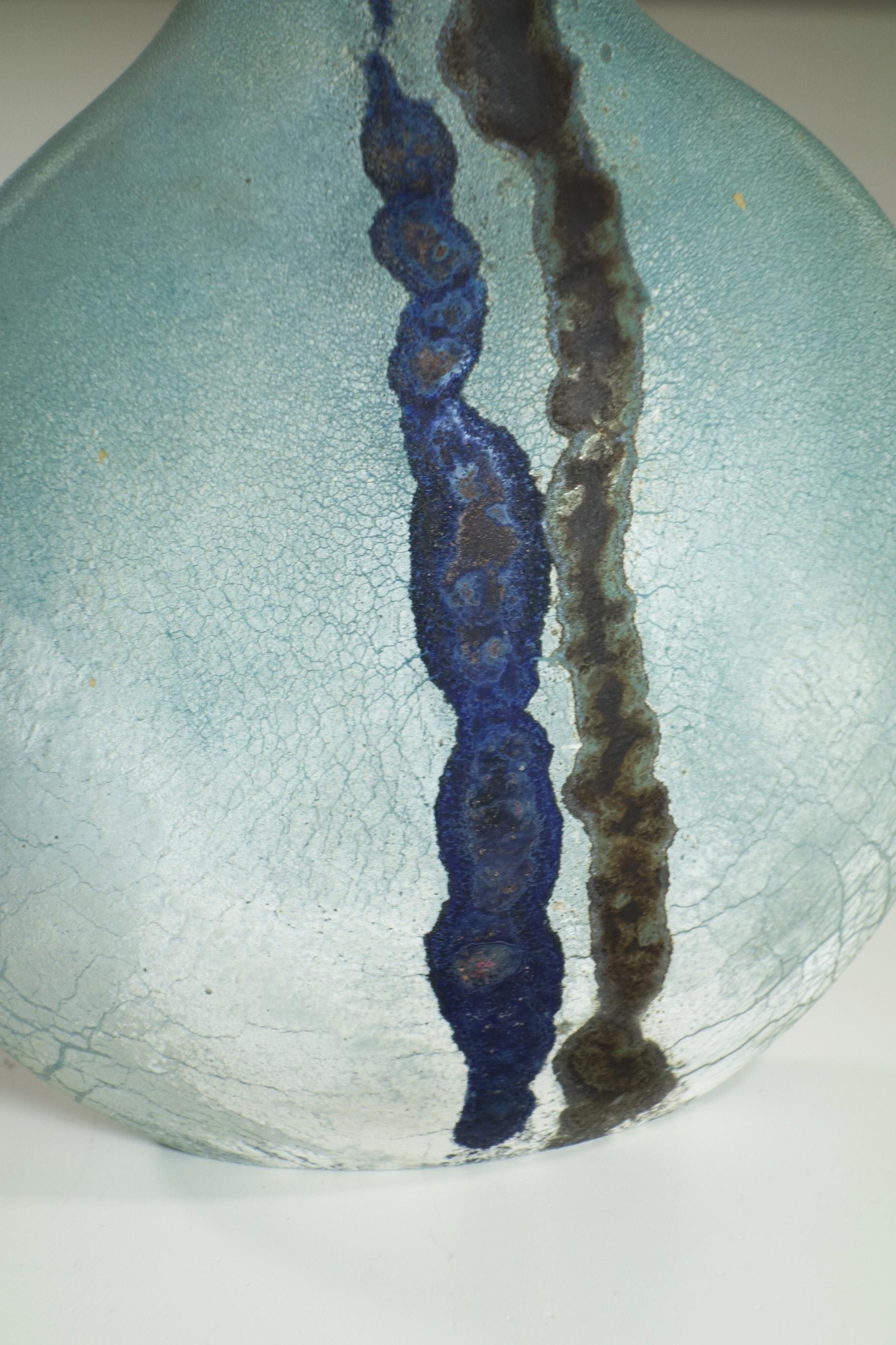 Late 20th Century 1970 Alfredo Barbini Blue Scavo Murano Glass Vase
