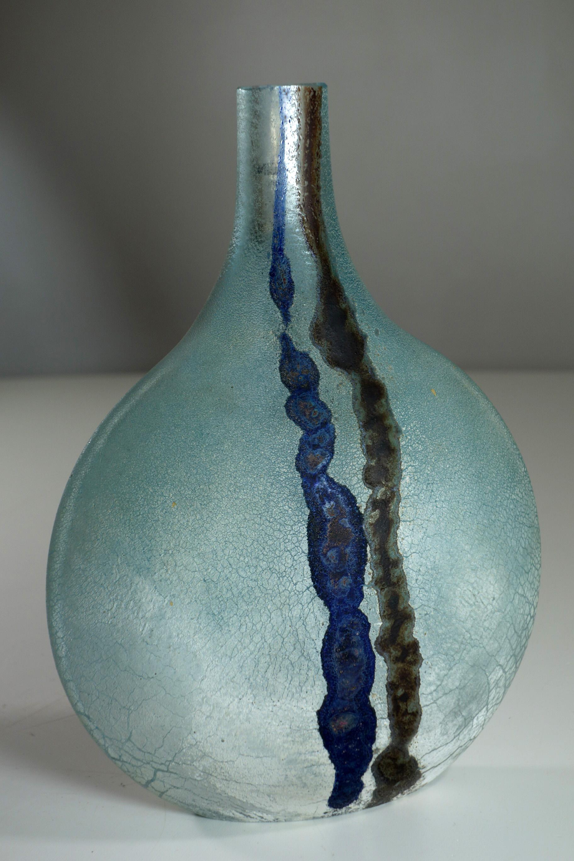 1970 Alfredo Barbini Blue Scavo Murano Glass Vase 3