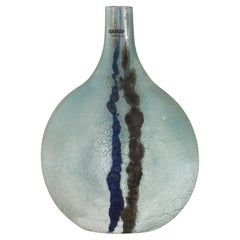 1970 Alfredo Barbini Blue Scavo Murano Glass Vase