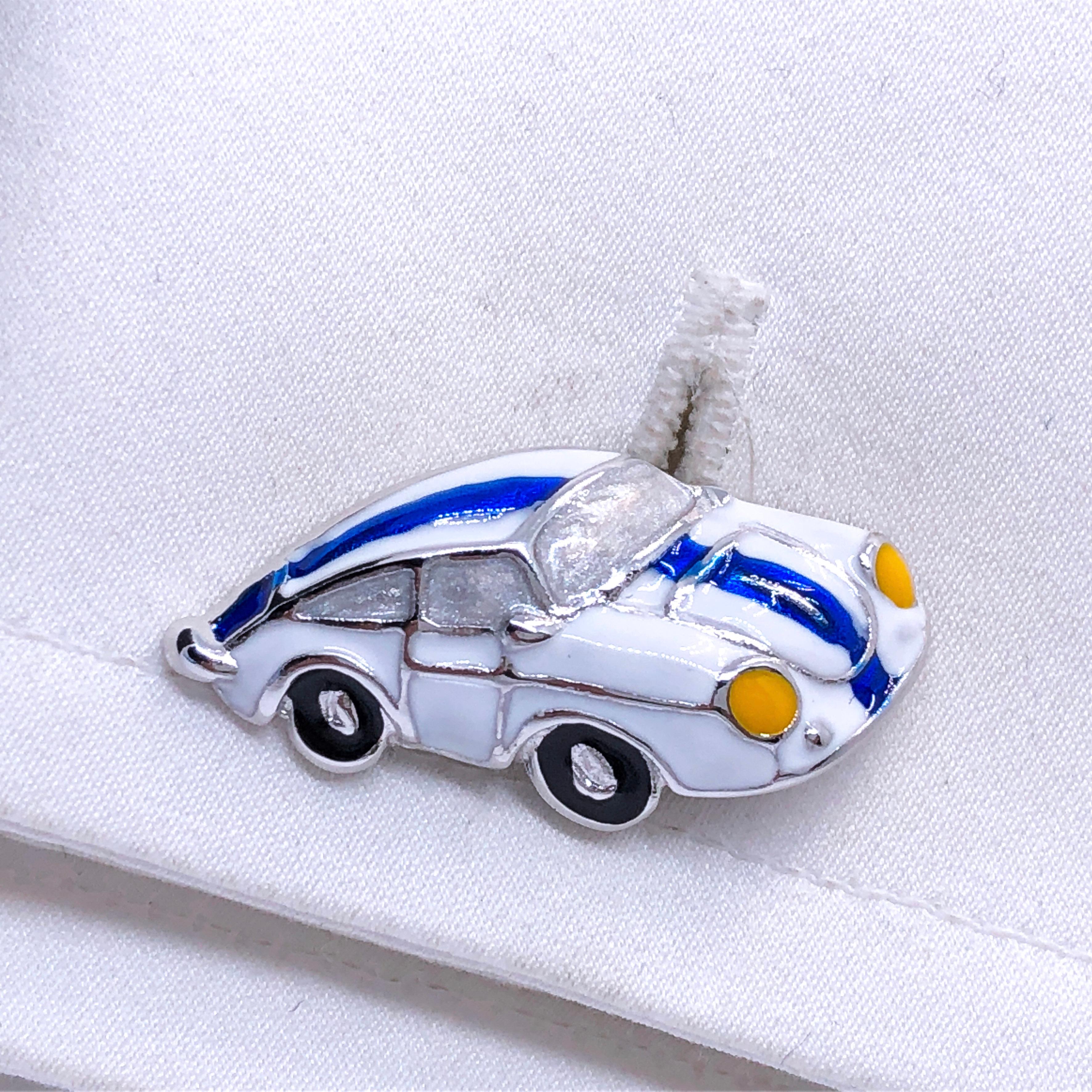 1970 American Racing Color 911 Porsche Hand Enameled Sterling Silver Cufflinks 1