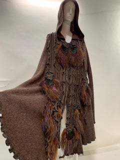 1970 Animal Rainbow - London Hooded Hippie Chic Feathered Wool Fairytale Cape