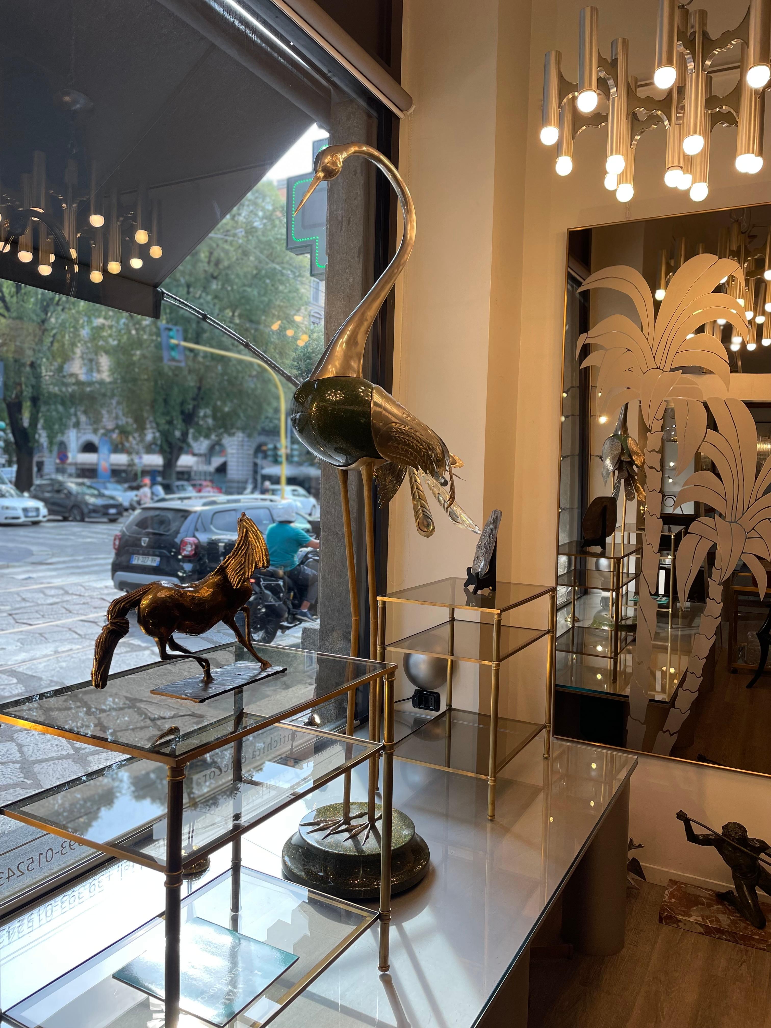 1970 Antonio Pavia Brass and Resin Heron Signed H 175cm For Sale 6