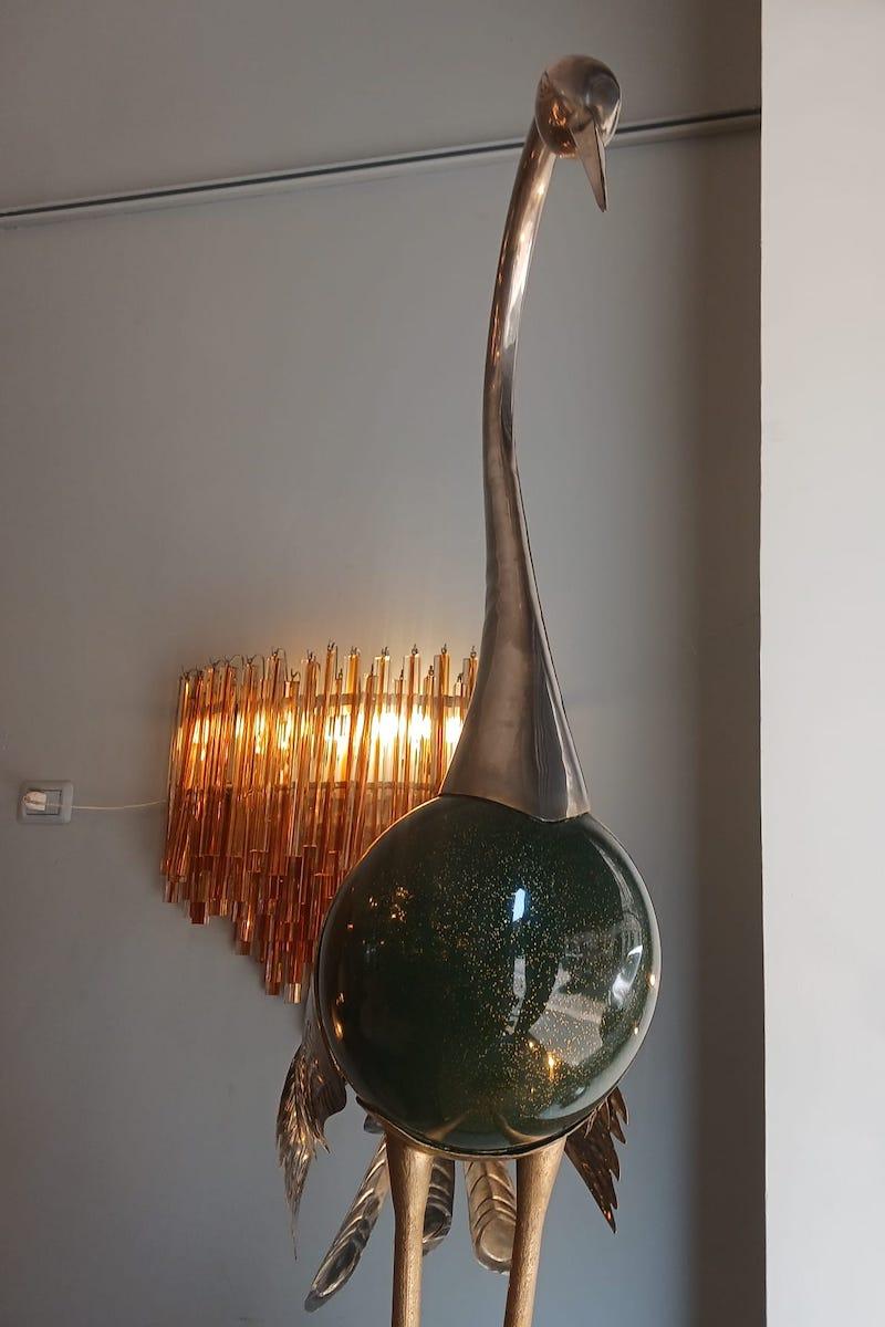 Italian 1970 Antonio Pavia Brass and Resin Heron Signed H 175cm For Sale