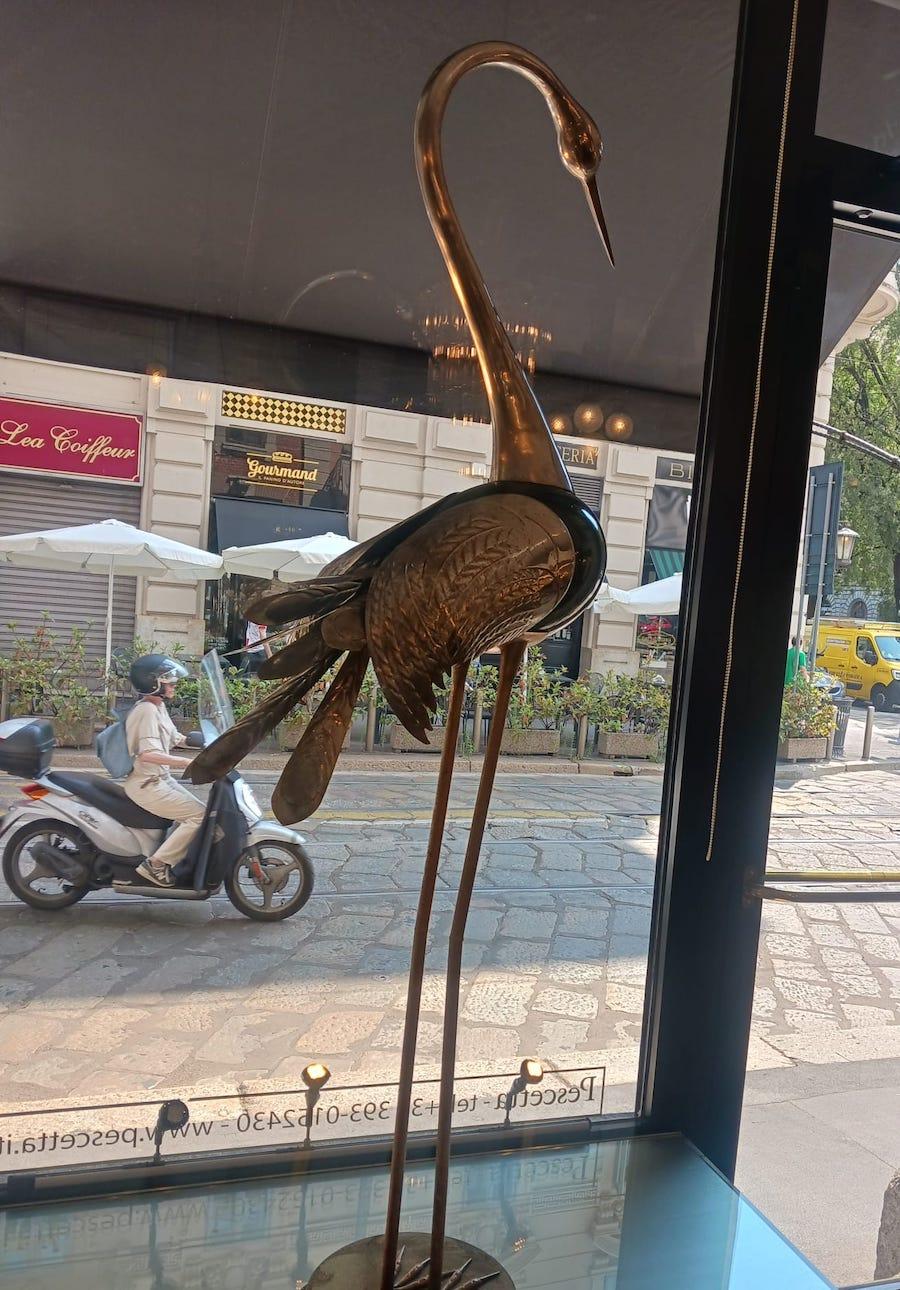 1970 Antonio Pavia Brass and Resin Heron Signed H 175cm For Sale 1