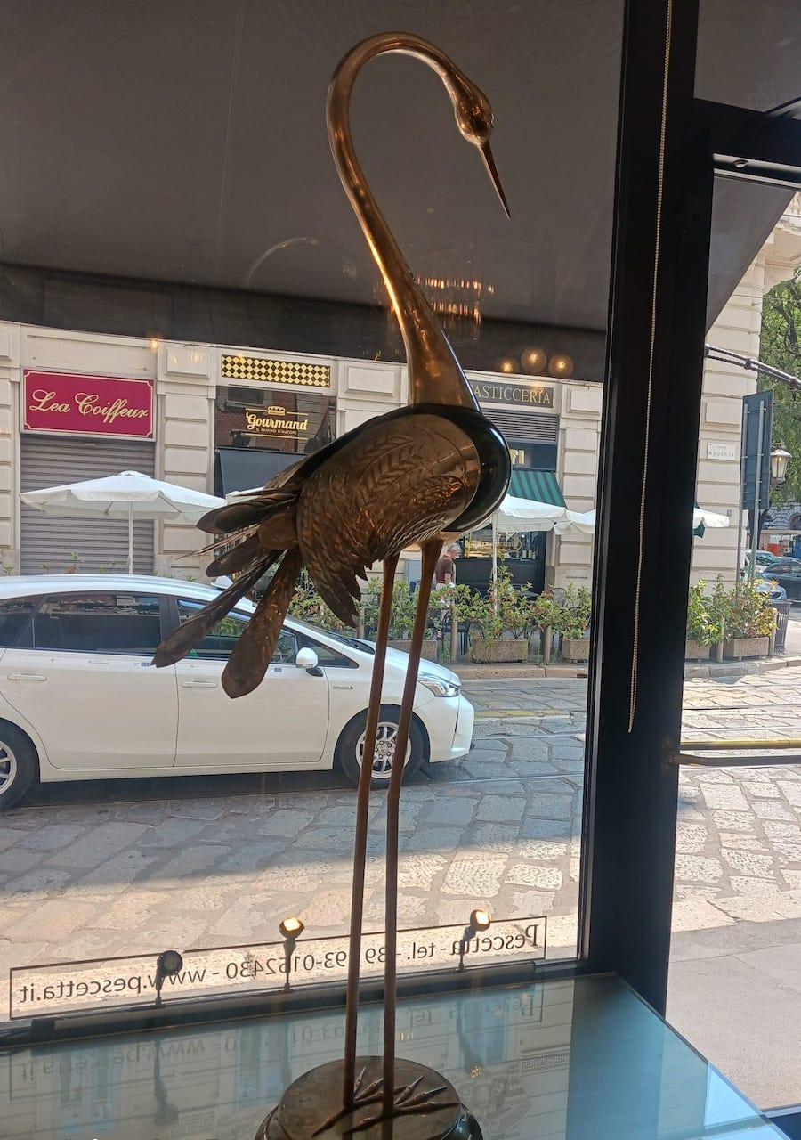 1970 Antonio Pavia Brass and Resin Heron Signed H 175cm For Sale 2