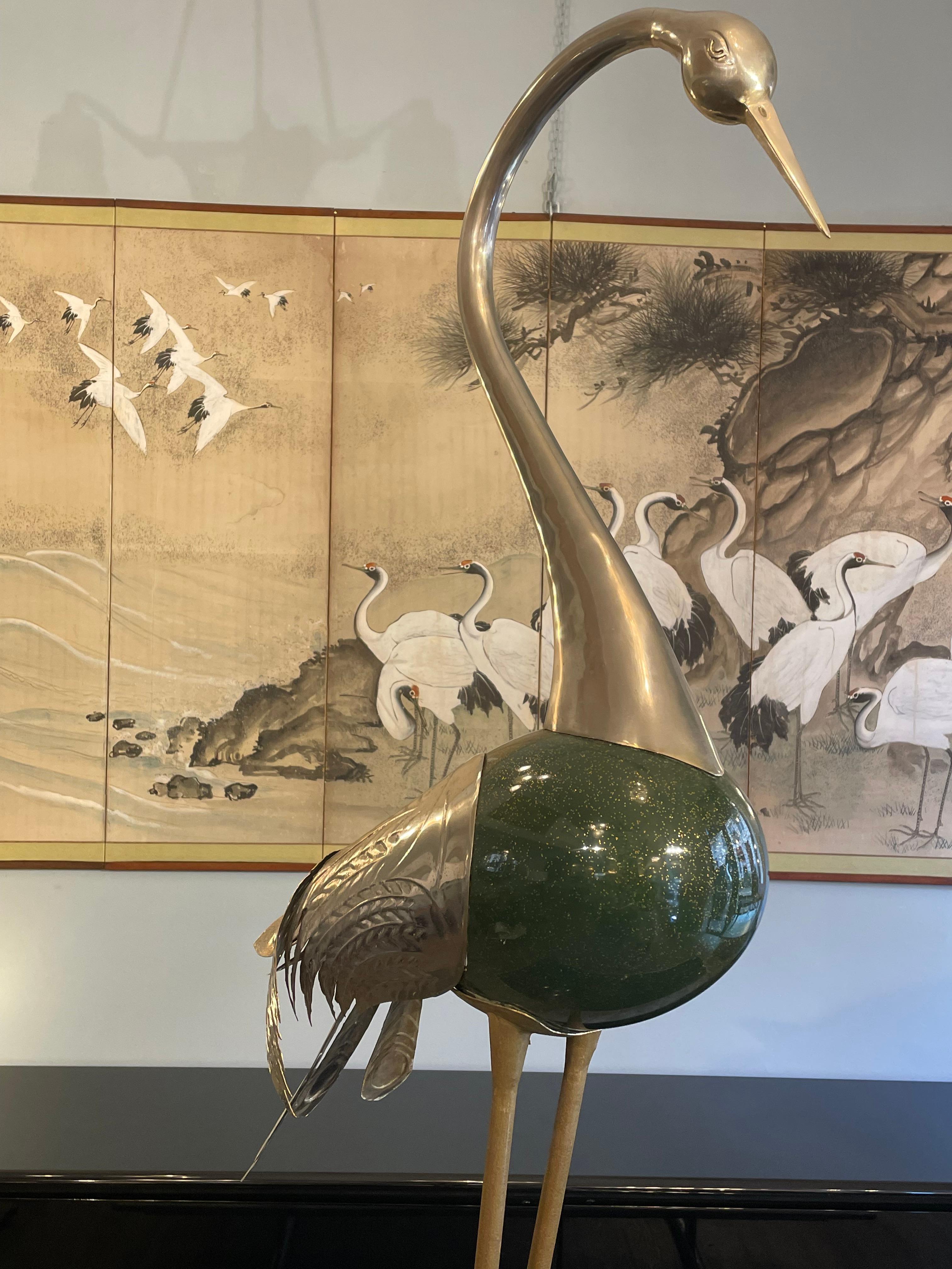 1970 Antonio Pavia Brass and Resin Heron Signed H 175cm For Sale 5
