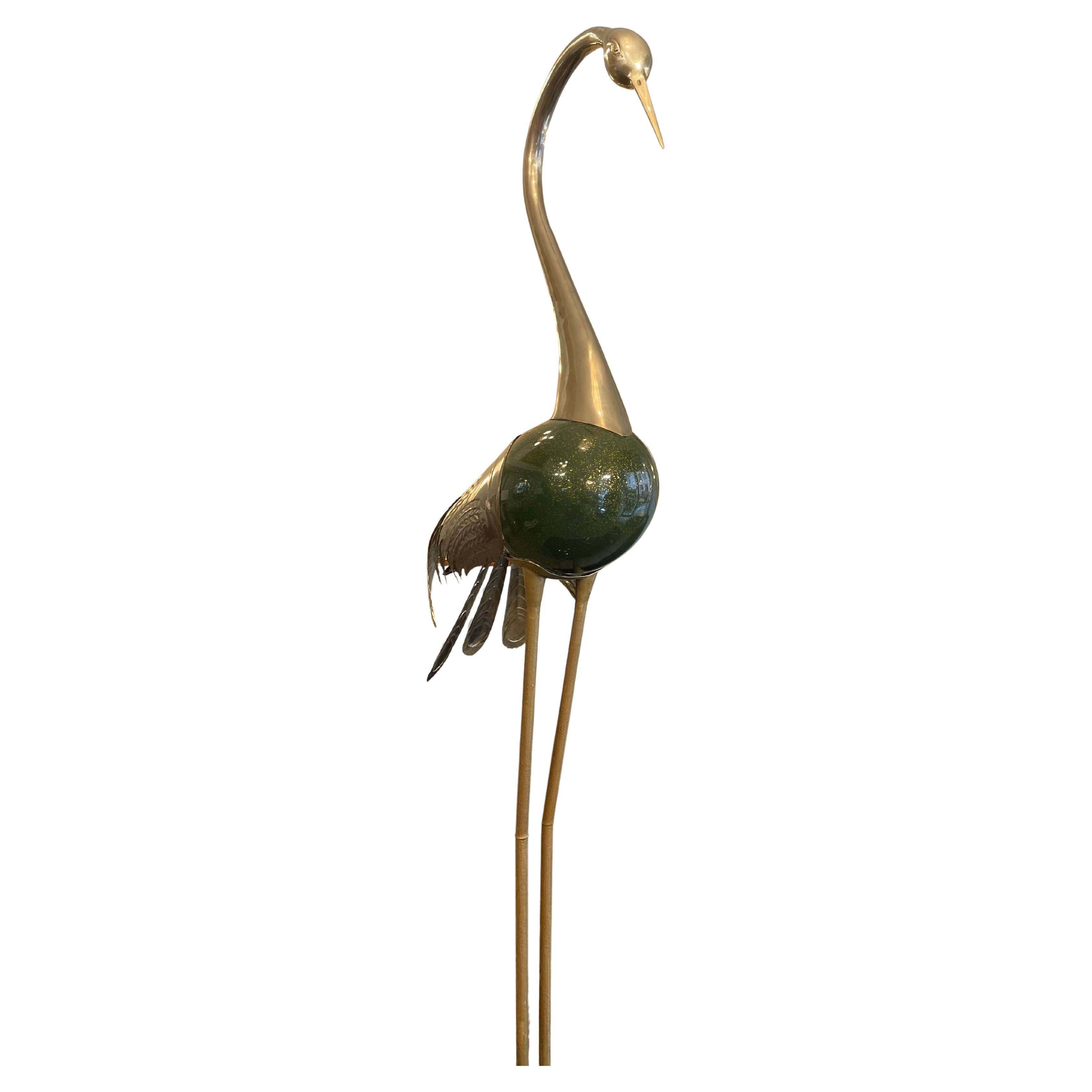 1970 Antonio Pavia Brass and Resin Heron Signed H 175cm For Sale