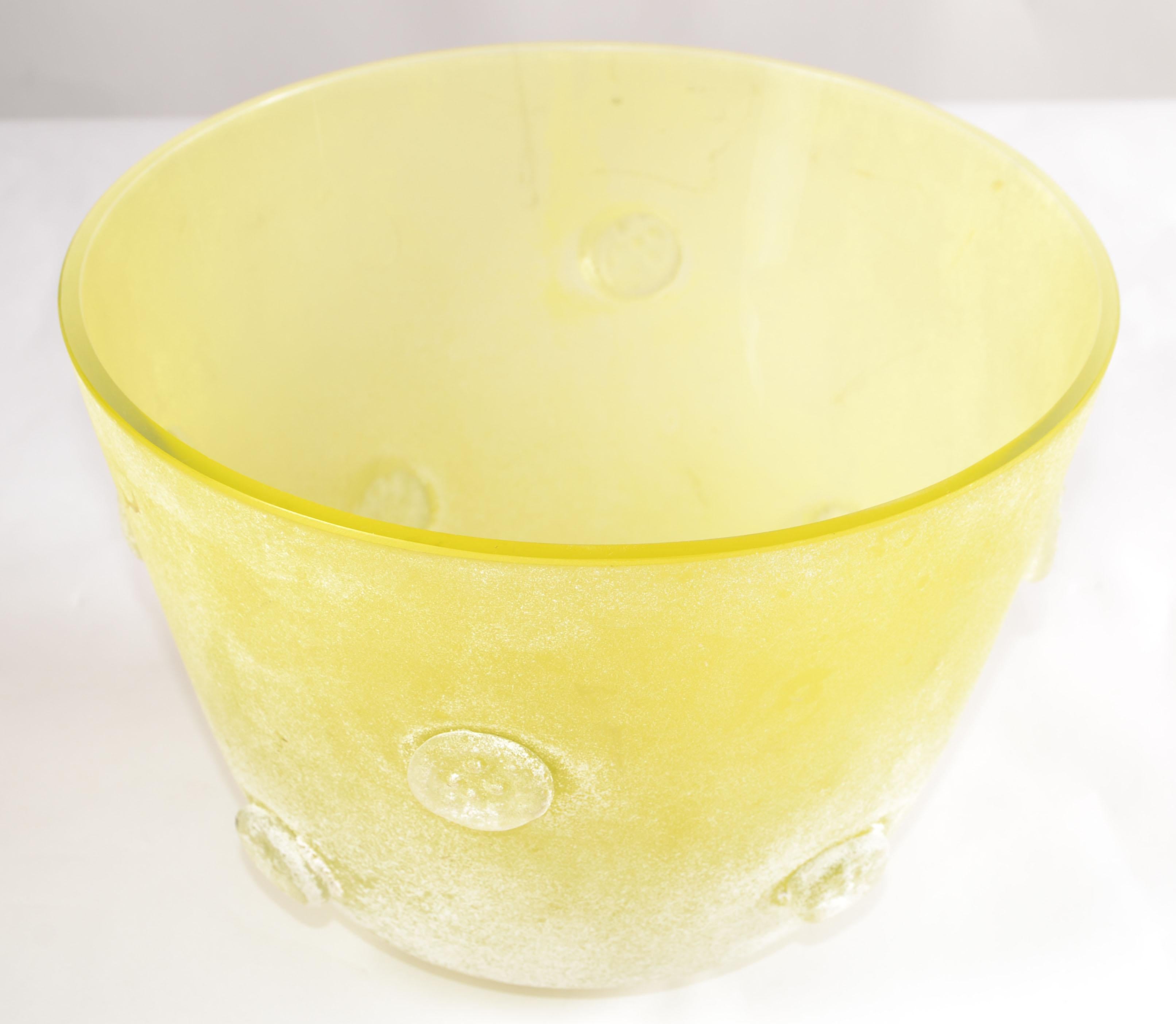 Italian 1970 Archimede Seguso Scavo Yellow Frosted Bowl Italy White Seguso Vetri d'Arte For Sale