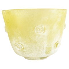 1970 Archimede Seguso Scavo Yellow Frosted Bowl Italy White Seguso Vetri d'Arte