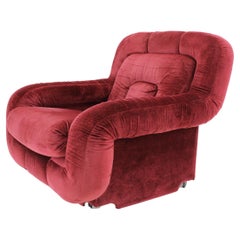 Vintage 1970 Armchair in Red Velvet, Italy 
