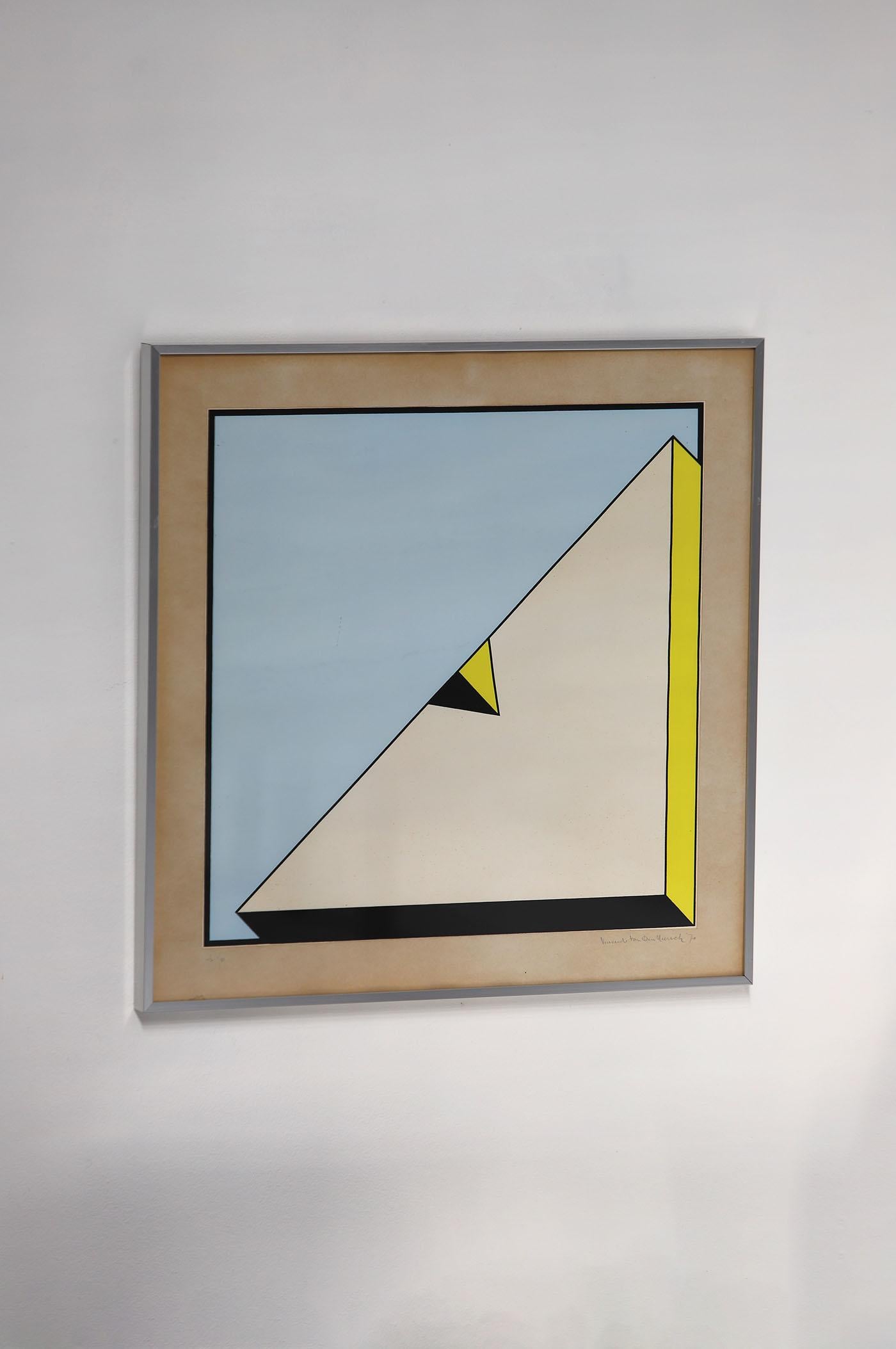Late 20th Century 1970 artwork gouache on paper by Vincent Van Den Meersch For Sale