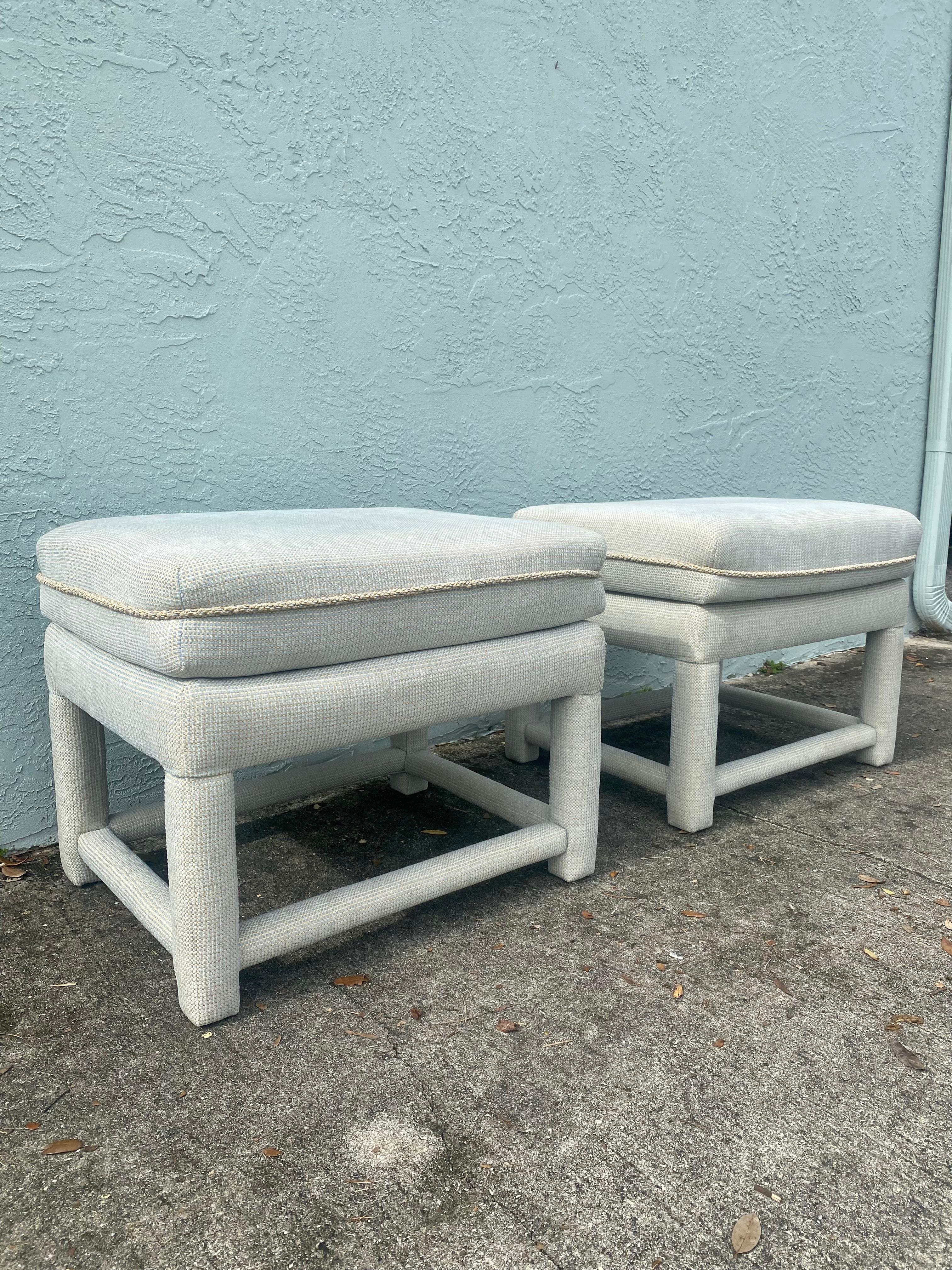 Upholstery 1970 Attributed to Milo Baughman Mini Parsons Benches Stools, Set of 2 For Sale