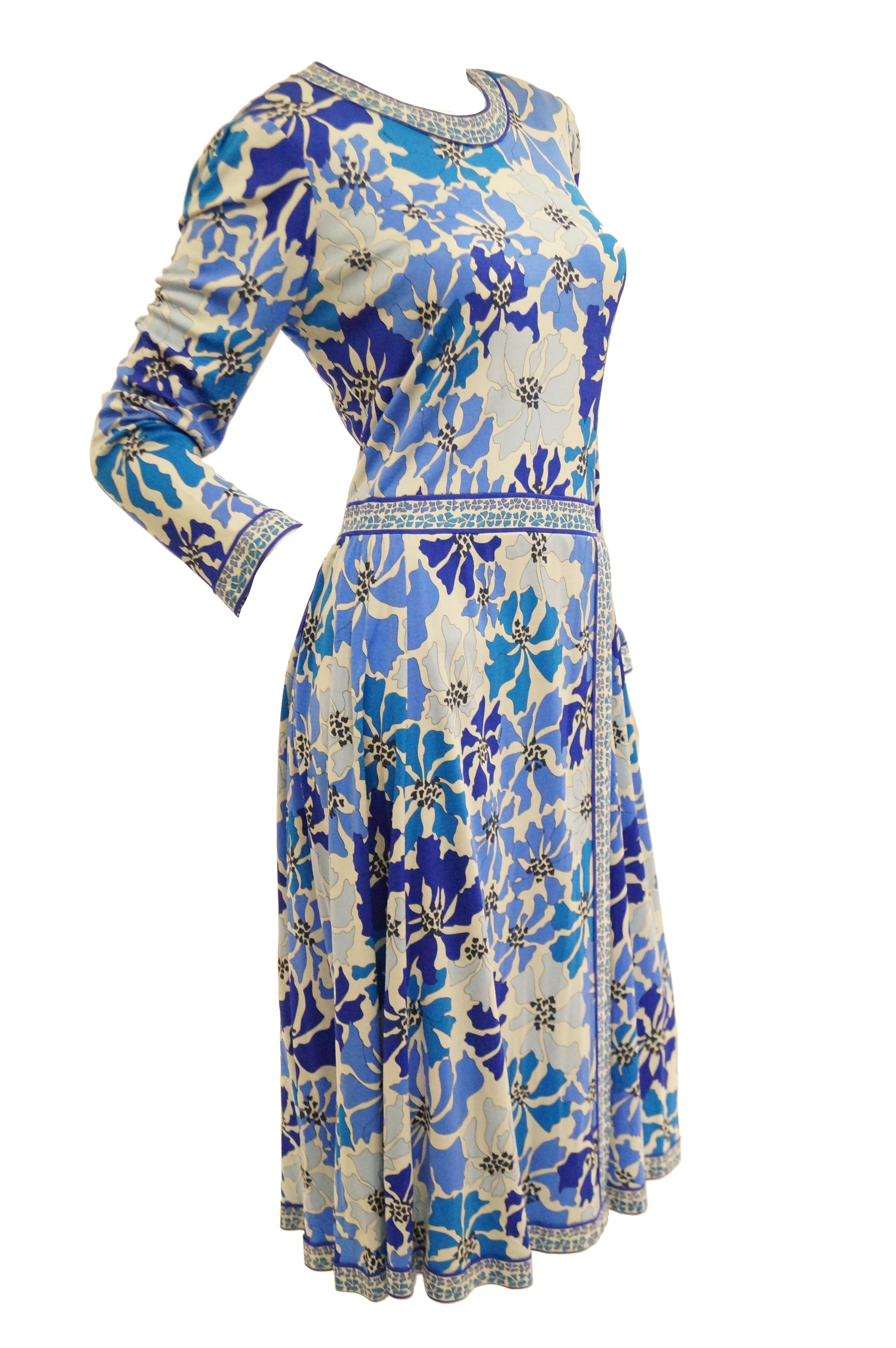 Gray 1970 Averardo Bessi Blue Floral Geometric Print Midi Dress