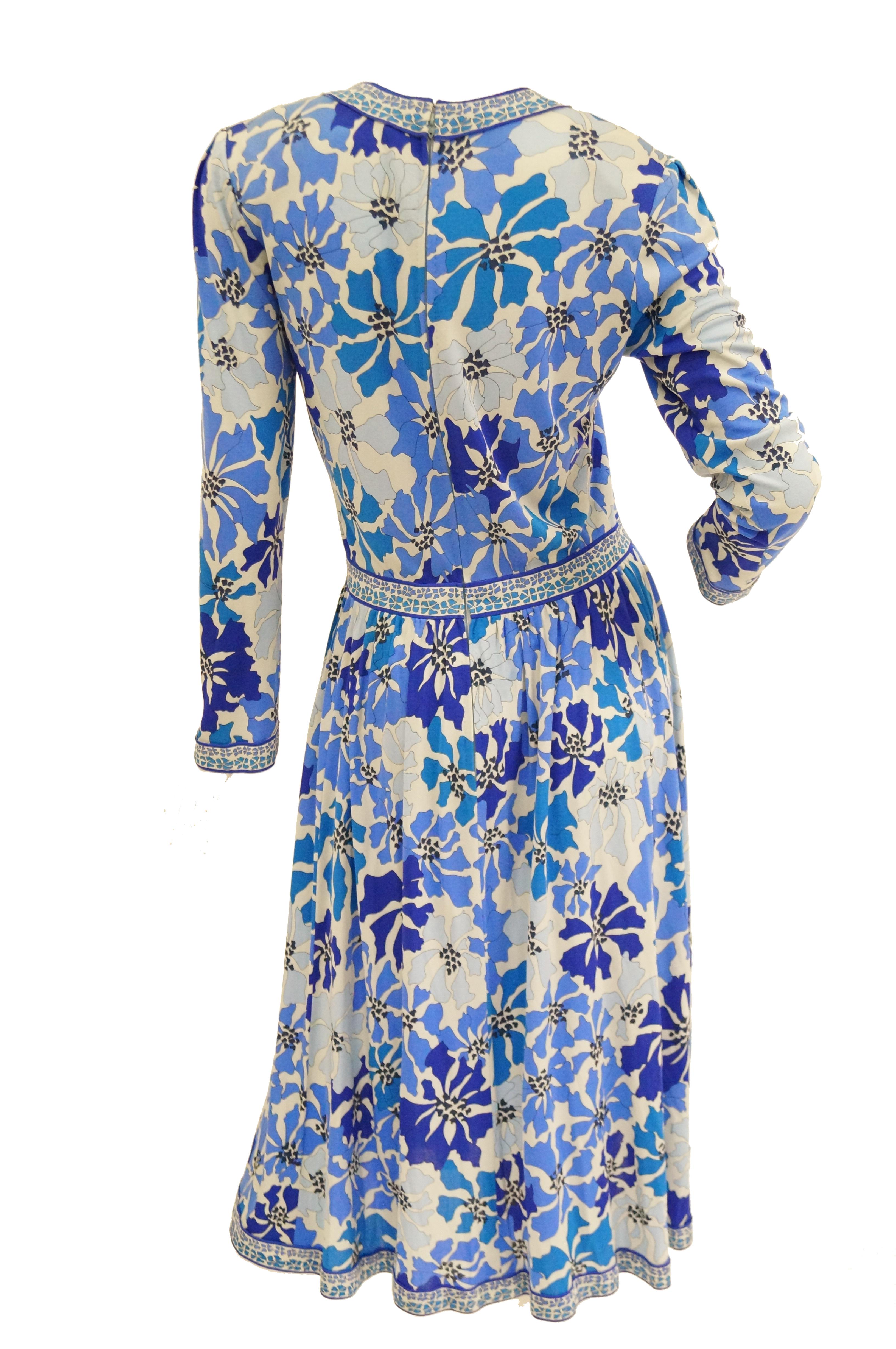 Women's 1970 Averardo Bessi Blue Floral Geometric Print Midi Dress