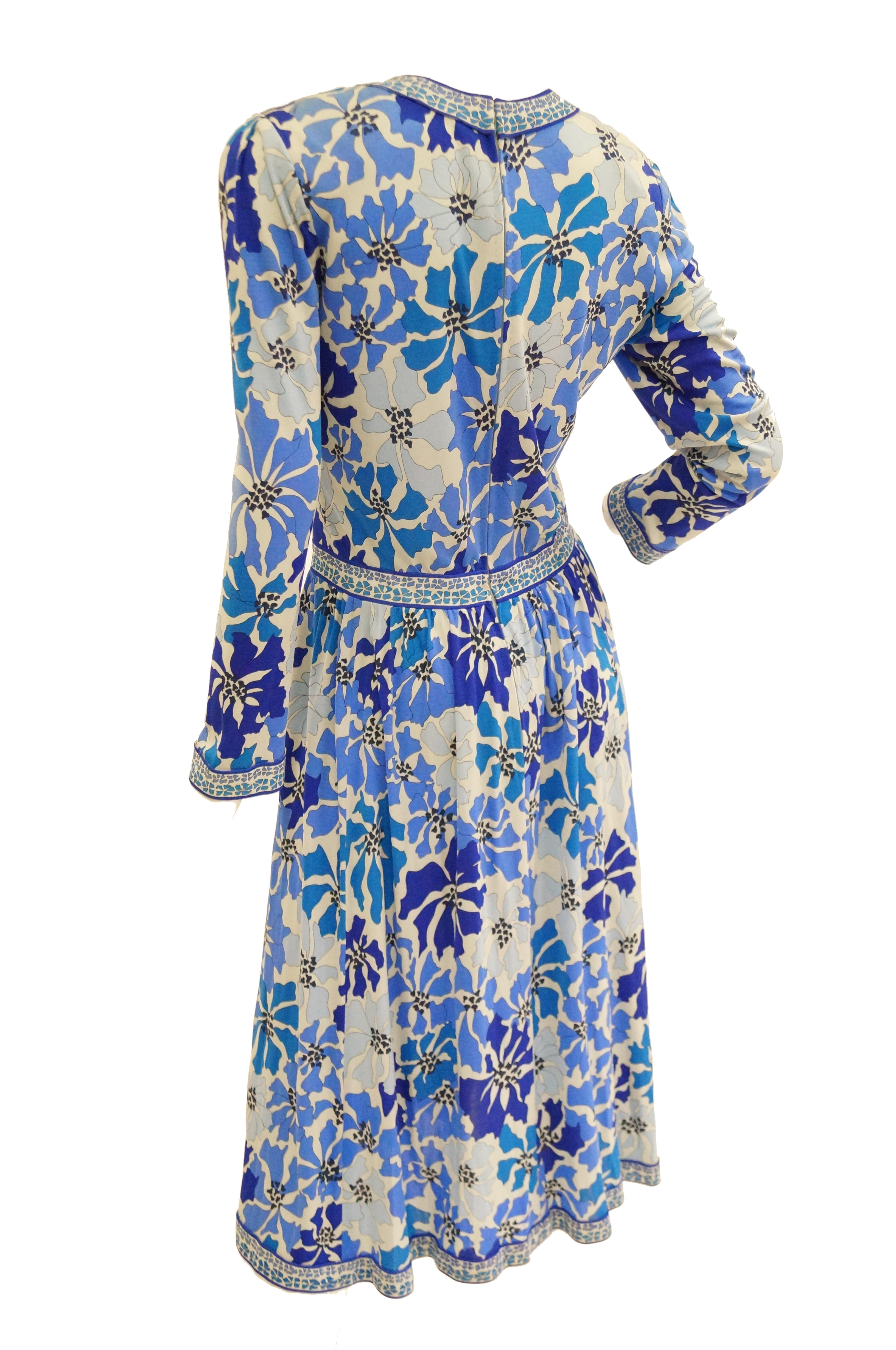 1970 Averardo Bessi Blue Floral Geometric Print Midi Dress 1