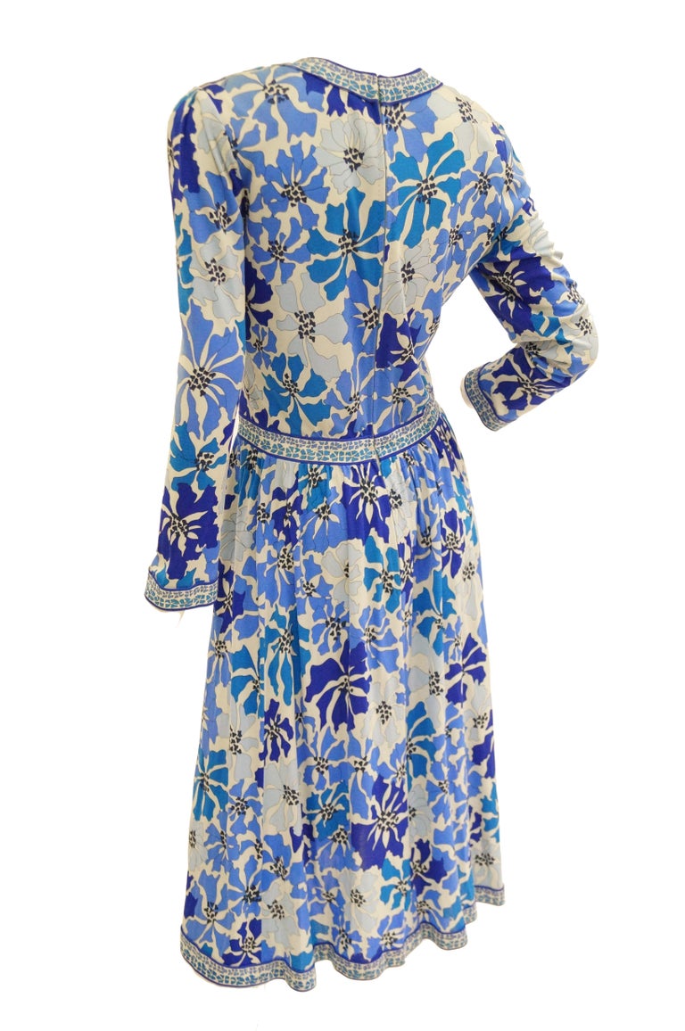 1970 Averardo Bessi Blue Floral Geometric Print Midi Dress at 1stDibs