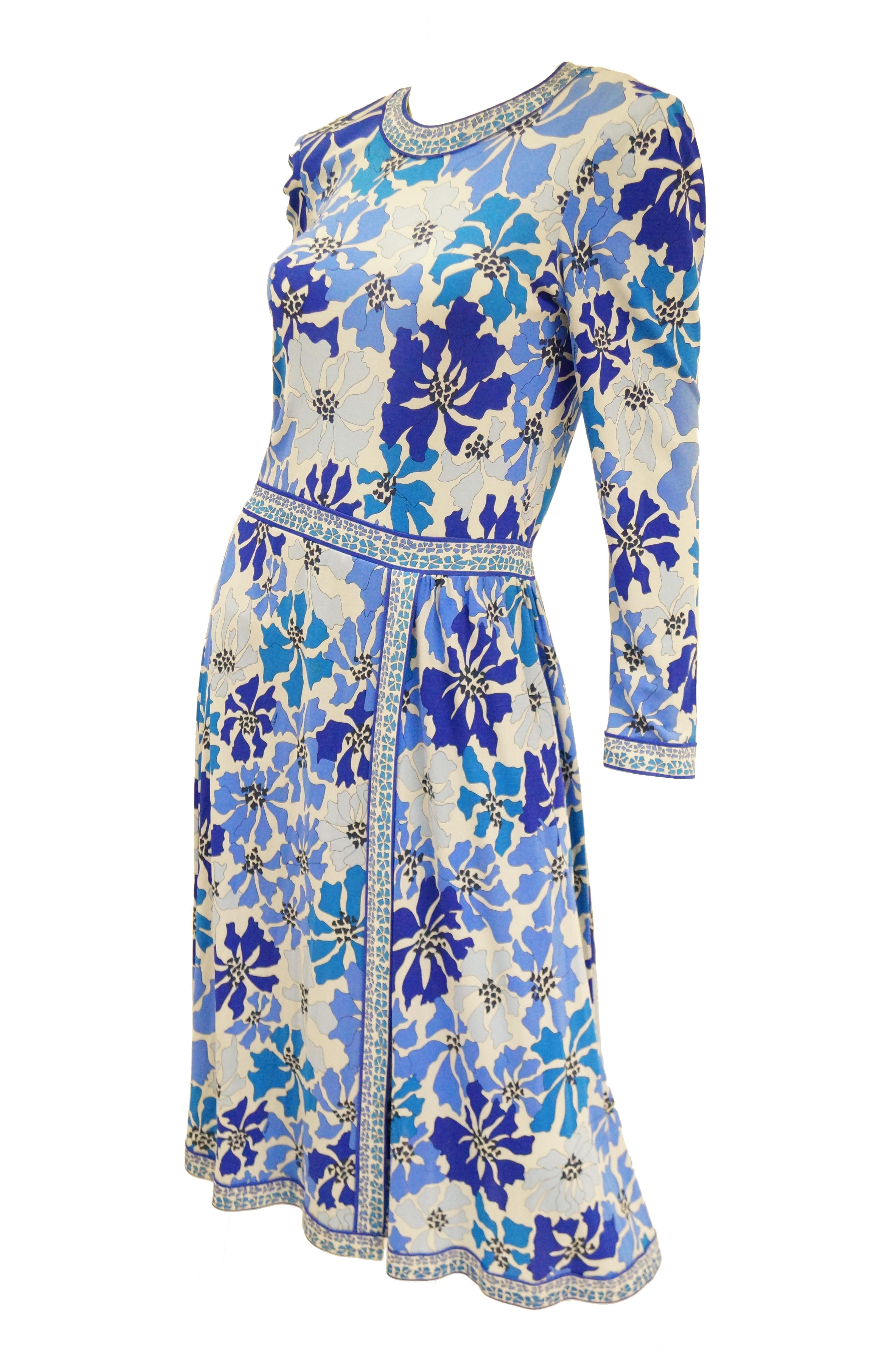 1970 Averardo Bessi Blue Floral Geometric Print Midi Dress 2
