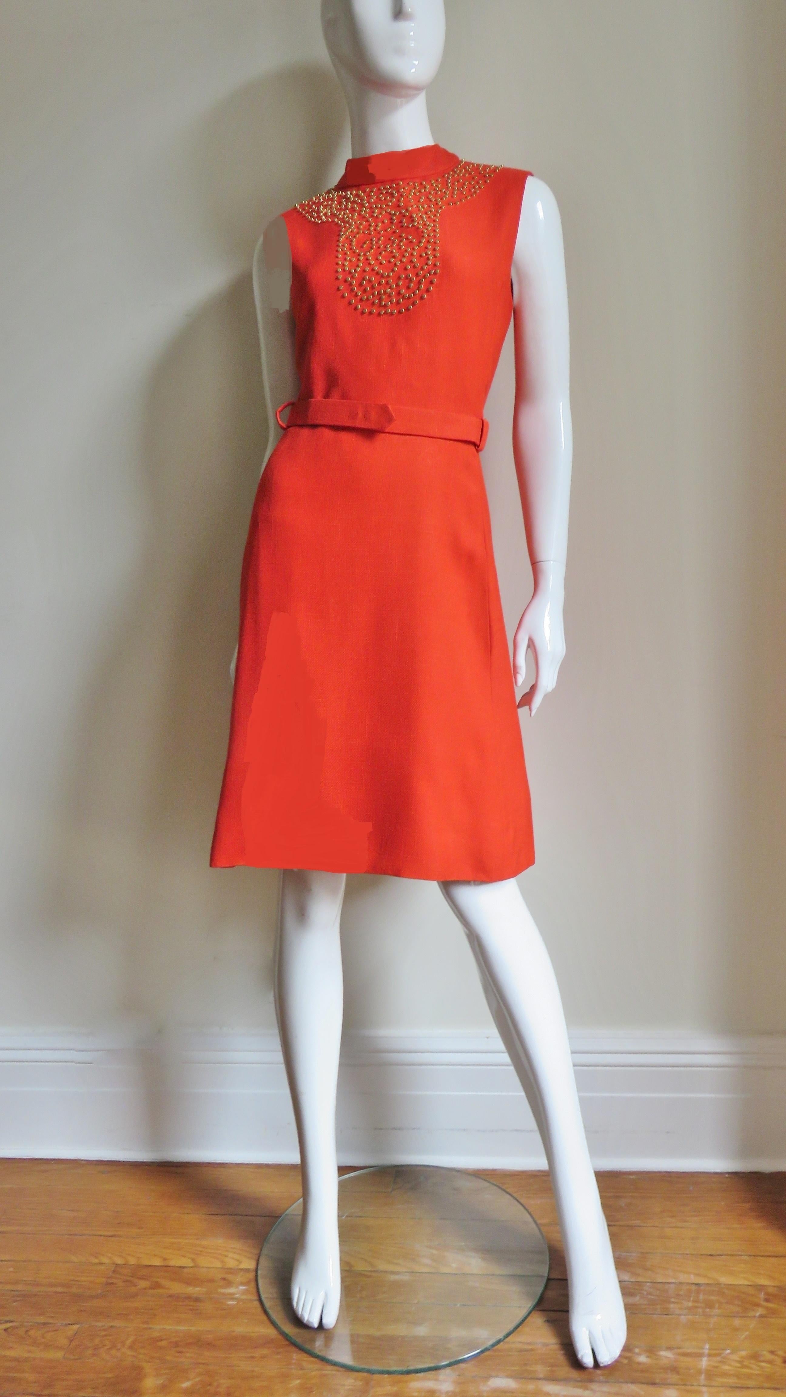 B. H. Wragge Studded Linen Dress 1970 For Sale 1