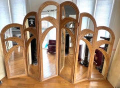 1970 Bamboo Mirrored Tri-Fold 6 Panels Room Divider