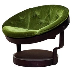 1970 Bentwood Swivel Chair Model 'Convair' In Green Velvet by Oddmund Vad